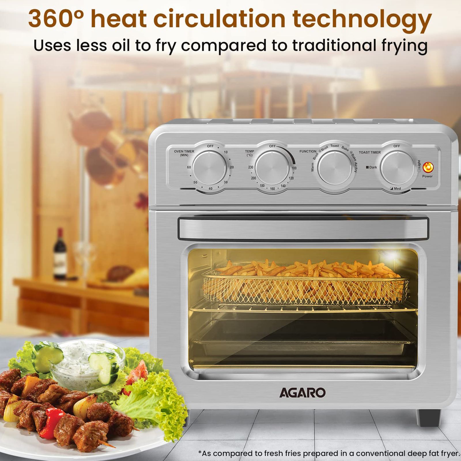 AGARO Regal 23L 1700 Watt Air Fryer with 360 Degree Heat Circulation Technology (Silver)_5