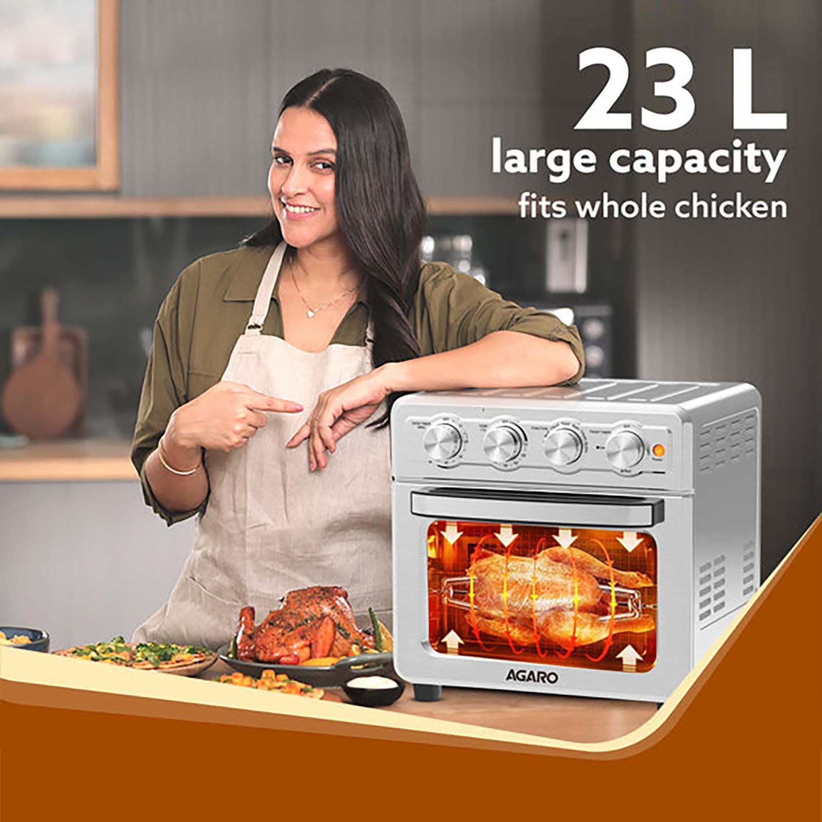 AGARO Regal 23L 1700 Watt Air Fryer with 360 Degree Heat Circulation Technology (Silver)_7