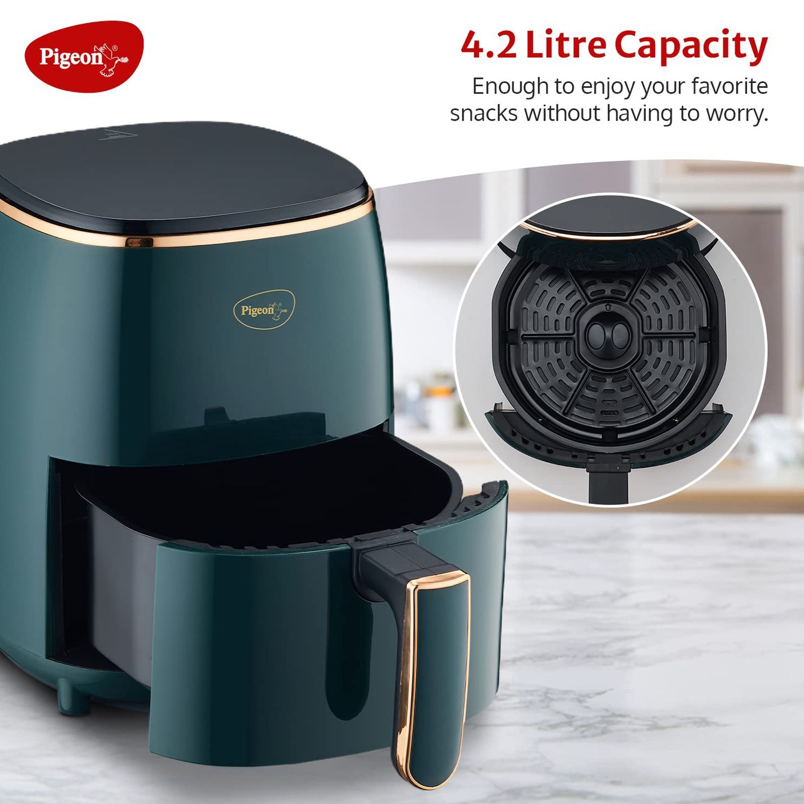 Pigeon Healthifry 4.2L 1200 Watt Digital Air Fryer with Air Circulation Technology (Green)_10