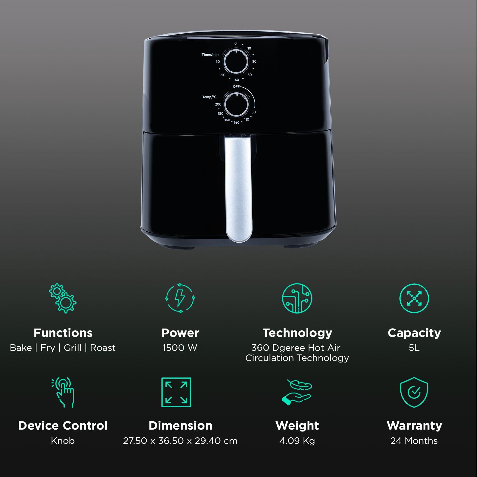 Croma 5L 1500 Watt Air Fryer with 360 Degree Air Circulation (Black)_3