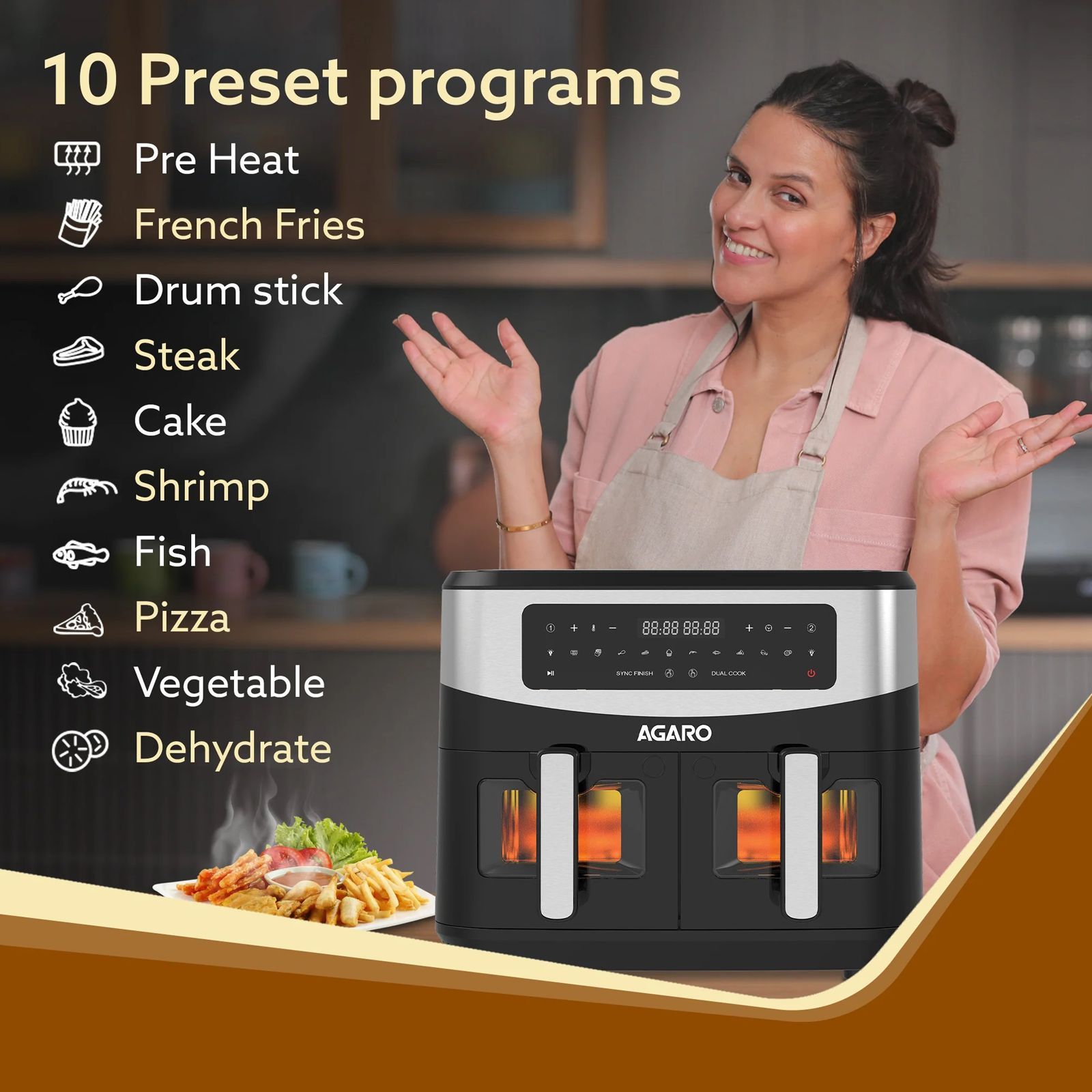 AGARO Imperial 4.5L 2400 Watt Digital Air Fryer with 10 Preset Programs (Black)_8