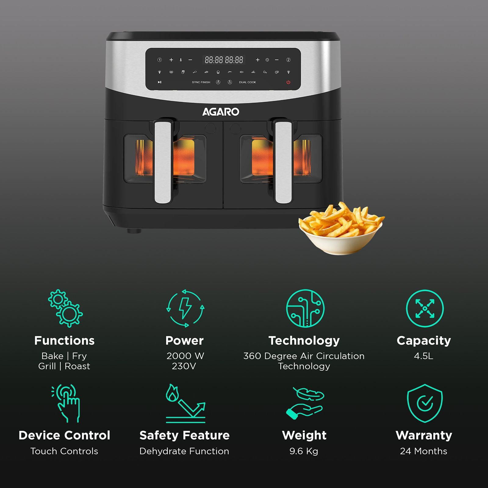 AGARO Imperial 4.5L 2400 Watt Digital Air Fryer with 10 Preset Programs (Black)_3