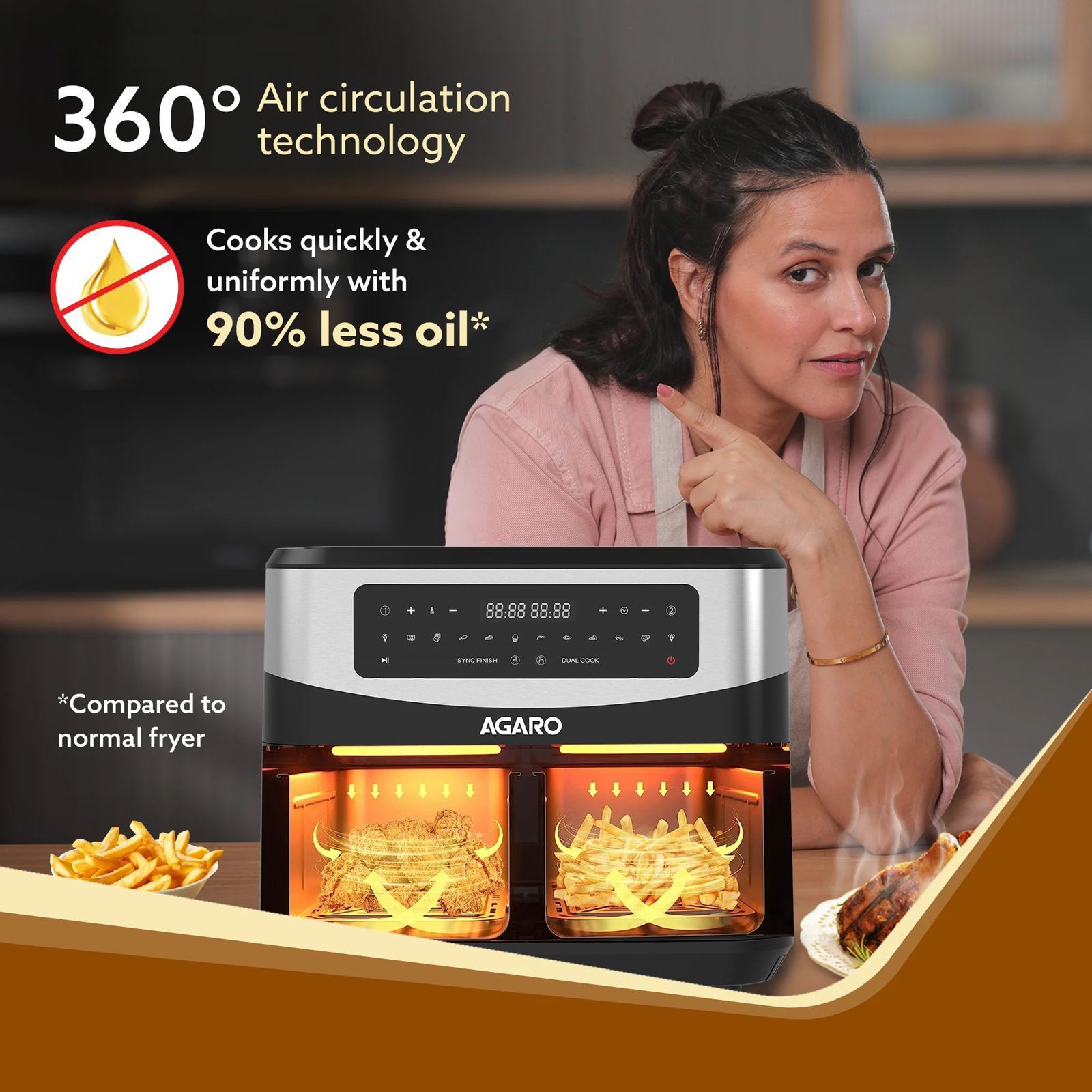 AGARO Imperial 4.5L 2400 Watt Digital Air Fryer with 10 Preset Programs (Black)_4