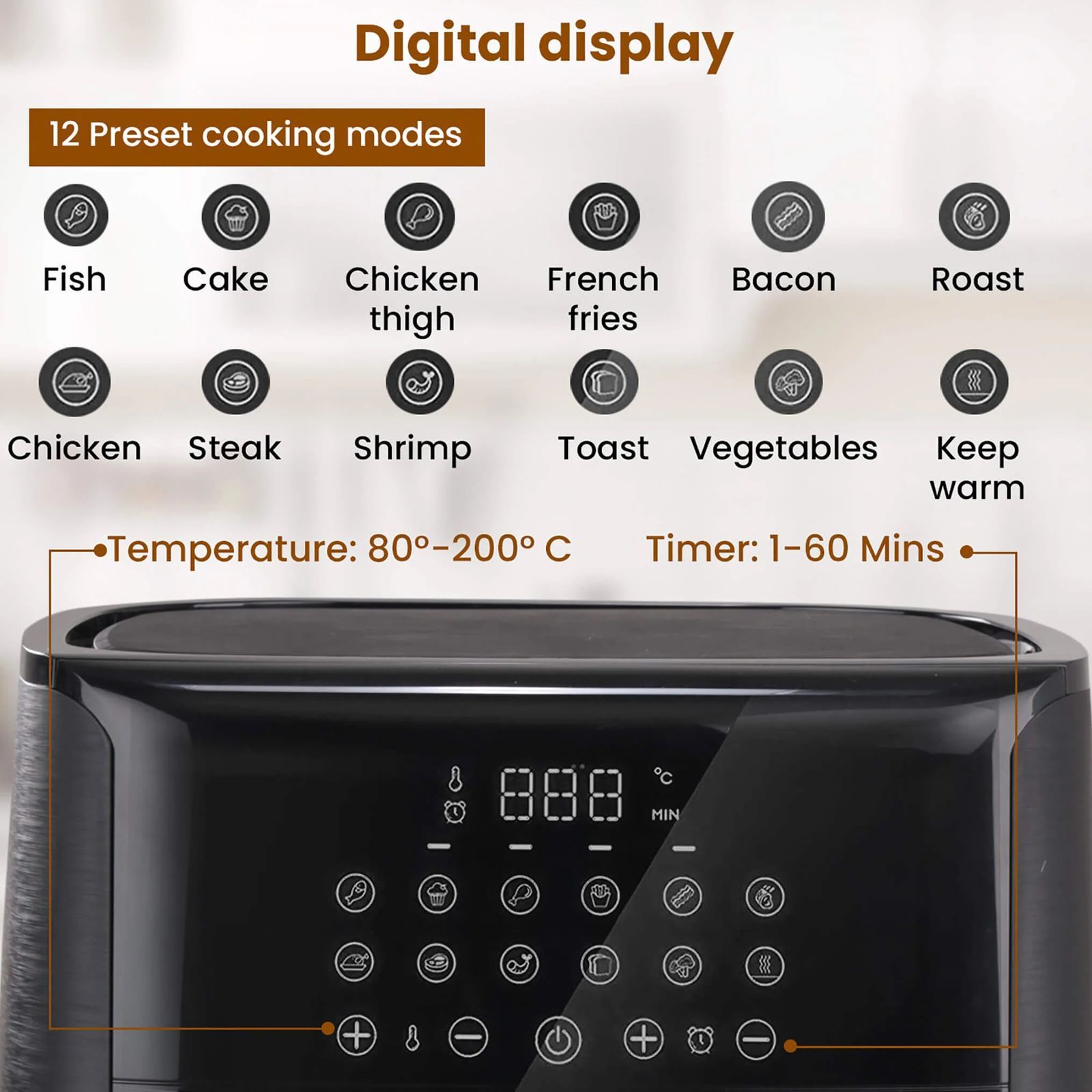 AGARO Elegant 6.5L 1800 Watt Digital Air Fryer with 12 Preset Cooking Options (Black)_8