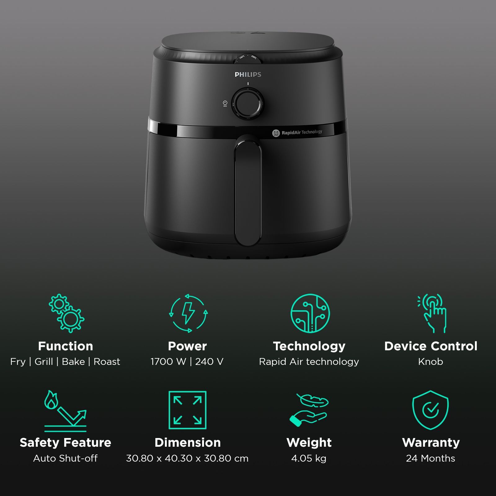 PHILIPS 1000 Series 6.2L 1700 Watt Air Fryer with Rapid Air Technology (Black)_3