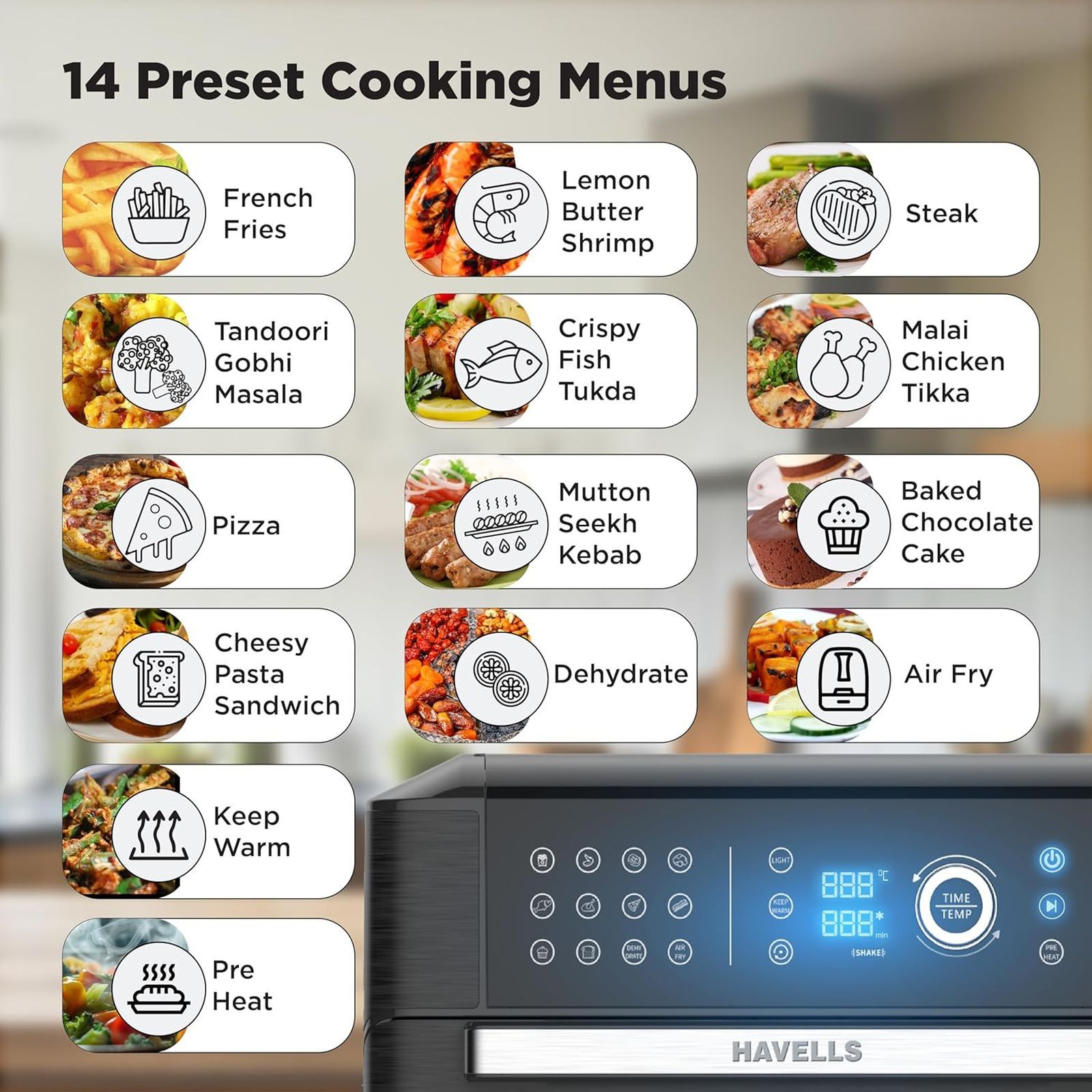 HAVELLS Avanza 15L 1700 Watt Digital Air Fryer with 14 Preset Menus (Black)_5