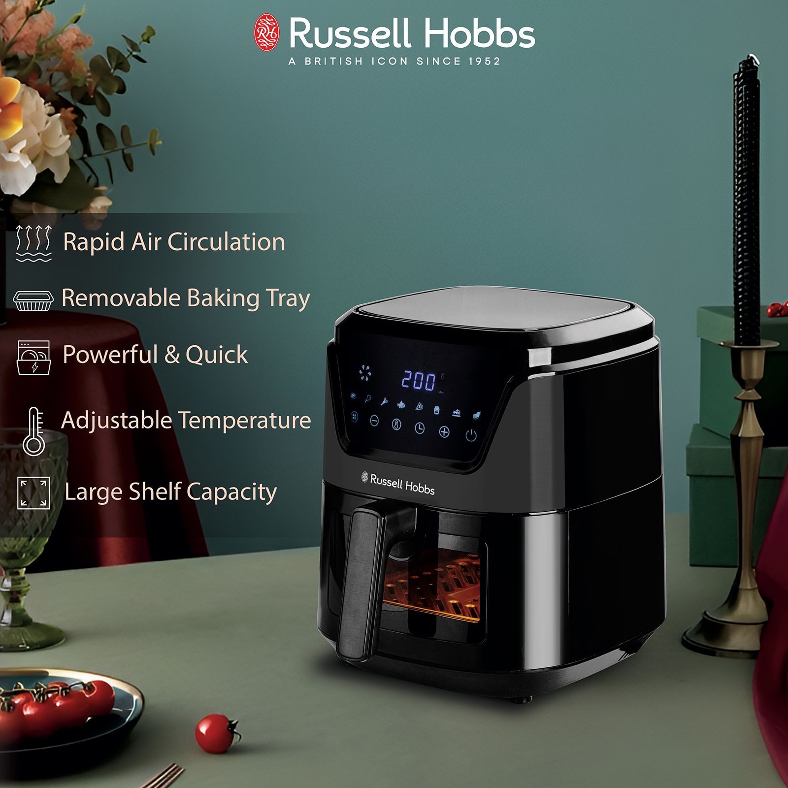 Russell Hobbs Sizzle Air 5.5L 1350 Watt Air Fryer with 8-in-1 Pre-Set Programs (Black)_7