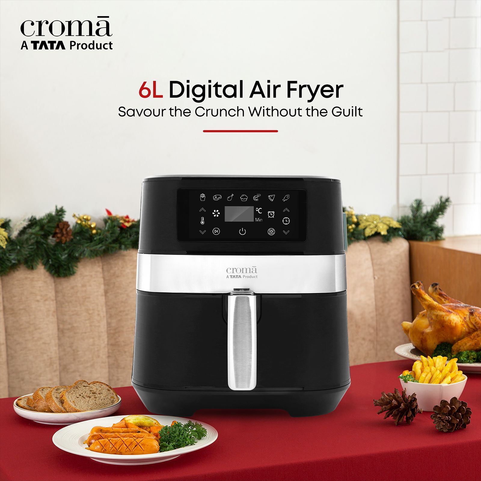 Croma AO6998 6L 1700 Watt Digital Air Fryer with Rapid Air Circulation System (Black) Croma AO6998 6L 1700 Watt Digital Air Fryer with Rapid Air Circulation System (Black)_4
