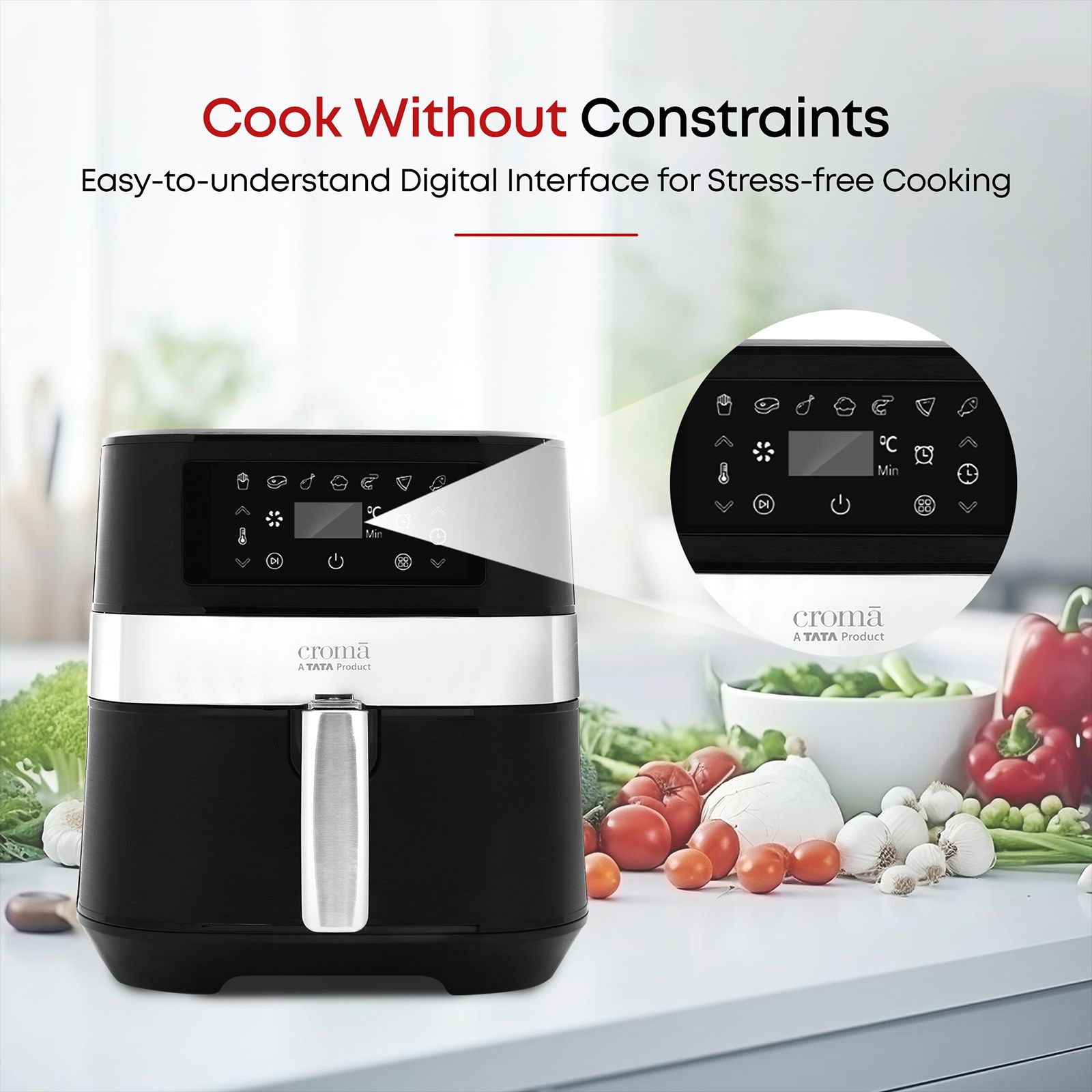 Croma AO6998 6L 1700 Watt Digital Air Fryer with Rapid Air Circulation System (Black) Croma AO6998 6L 1700 Watt Digital Air Fryer with Rapid Air Circulation System (Black)_5