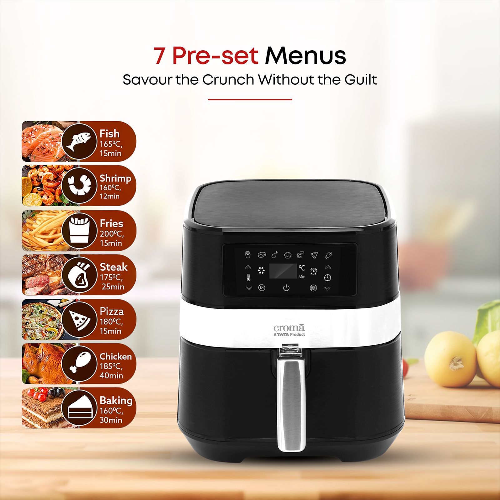 Croma AO6998 6L 1700 Watt Digital Air Fryer with Rapid Air Circulation System (Black) Croma AO6998 6L 1700 Watt Digital Air Fryer with Rapid Air Circulation System (Black)_7