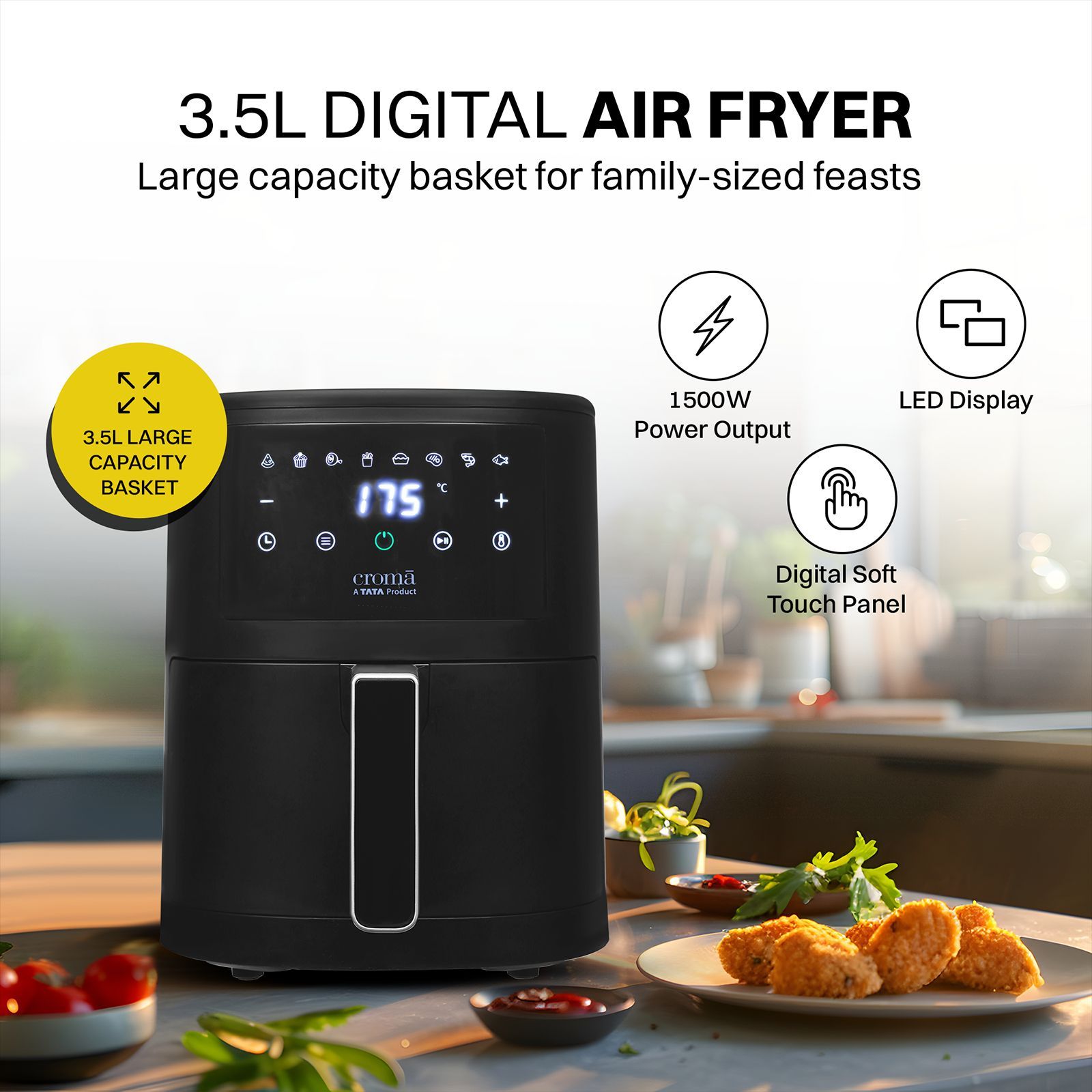Croma AO6997 3.5L 1500 Watt Digital Air Fryer with Rapid Heat Circulation Technology (Black)_3