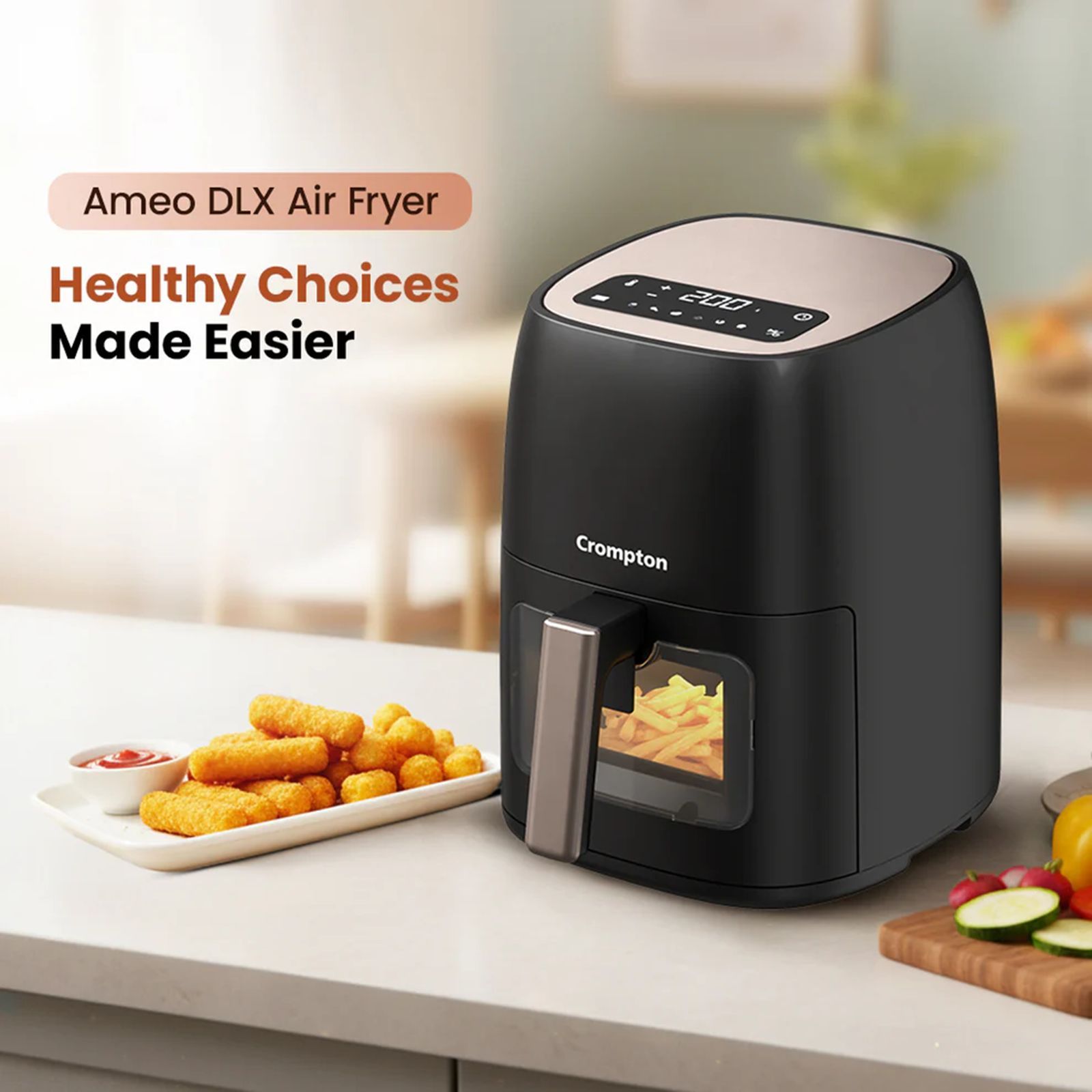 Crompton Ameo DLX 4.2L 1450 Watt Digital Air Fryer with Live Cooking Window (Black & Gold)_2
