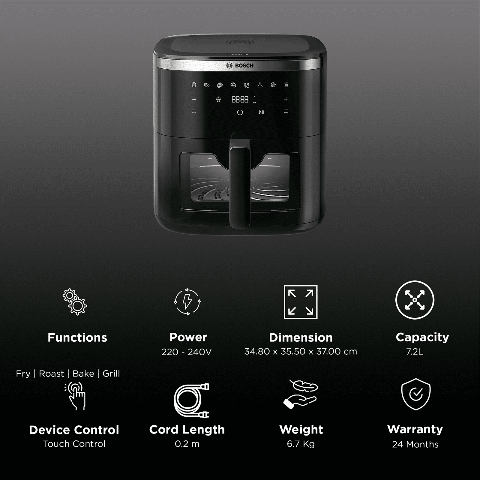 Bosch CrispMaxx Serie 6 7.2L 1800 Watt Digital Air Fryer with Experience Air Frying Technology (Black)_3