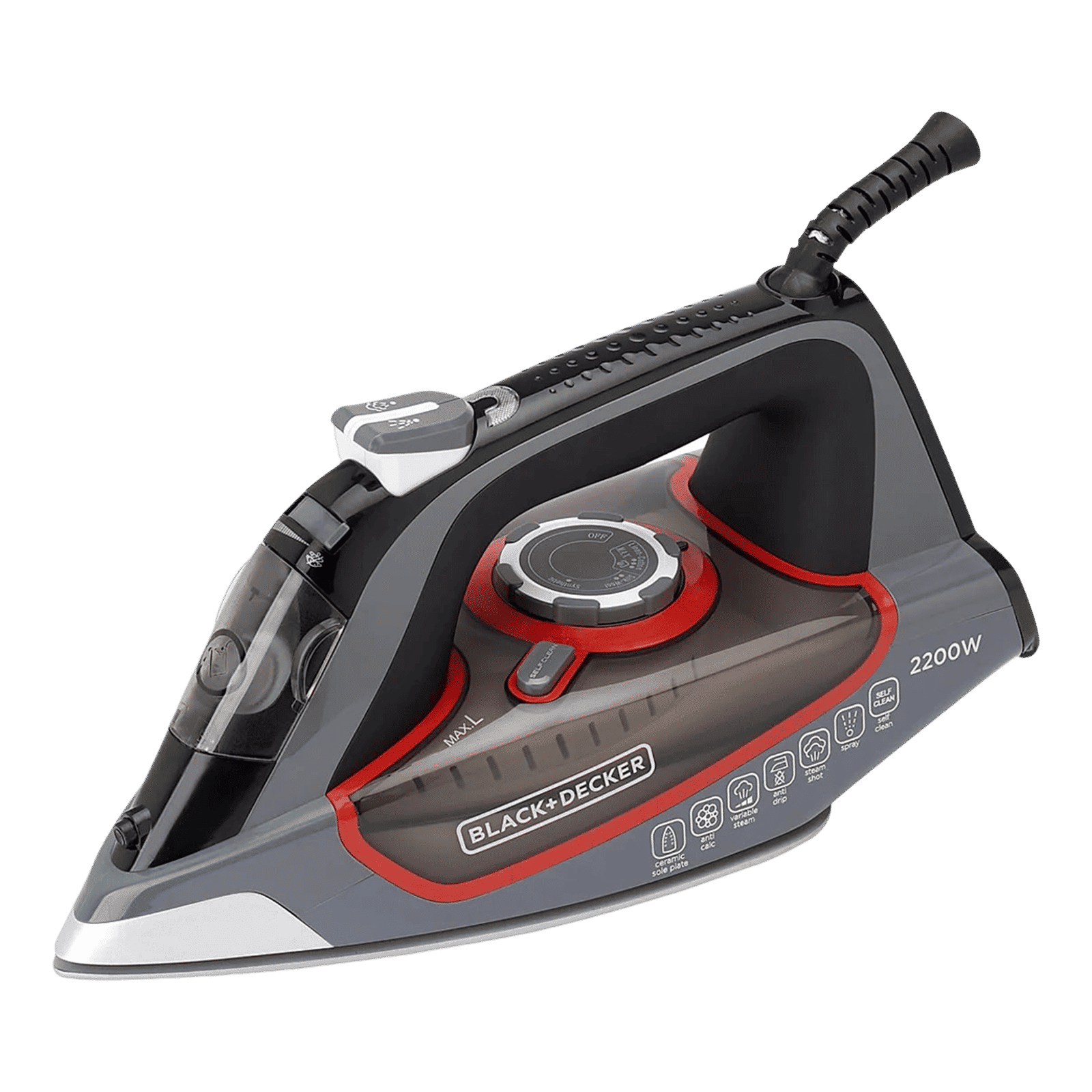 Black & Decker 2200 Watts 380ml Steam Iron (Ceramic Sole Plate, BXIR2202IN, Grey)_1