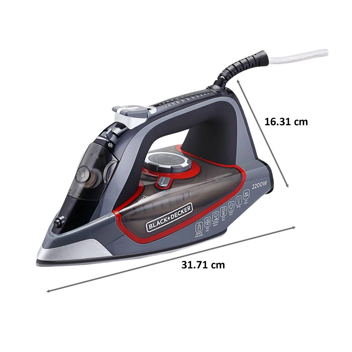 Black & Decker 2200 Watts 380ml Steam Iron (Ceramic Sole Plate, BXIR2202IN, Grey)_2