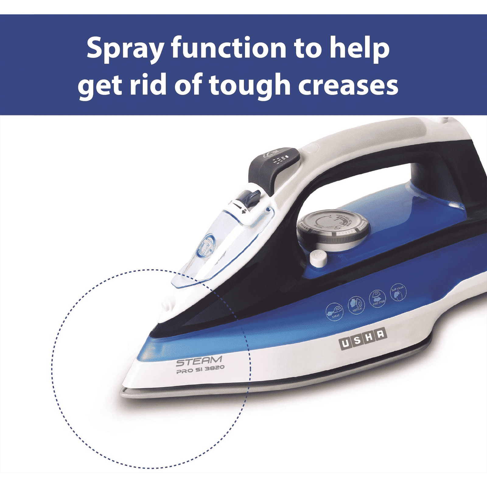 USHA SI 3820 2000 Watts 280ml Steam Iron (Anti-Drip Function, Blue)_3