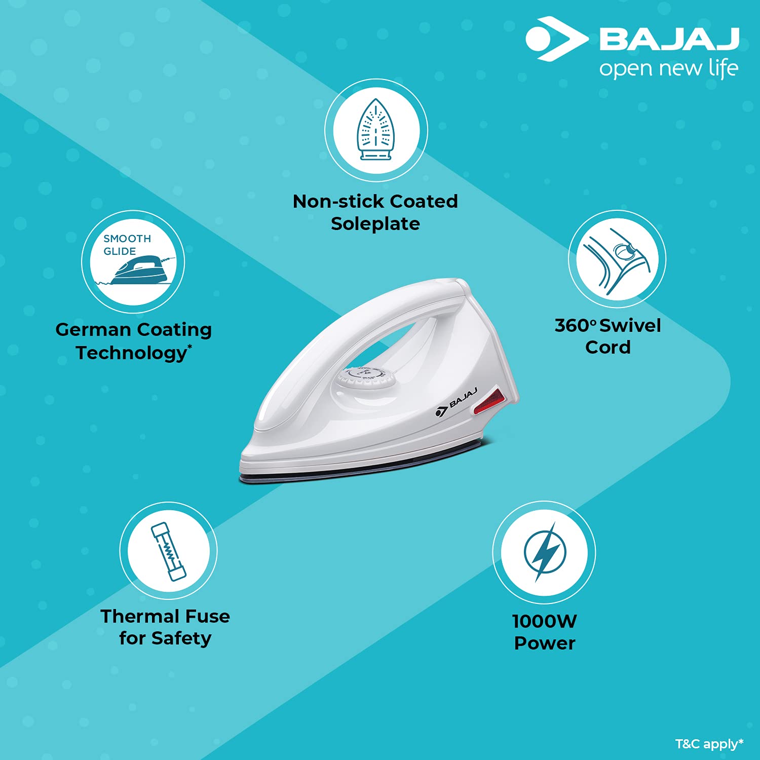 BAJAJ Majesty DX 6 1000 Watts Dry Iron (German Coating Technology, White)_14