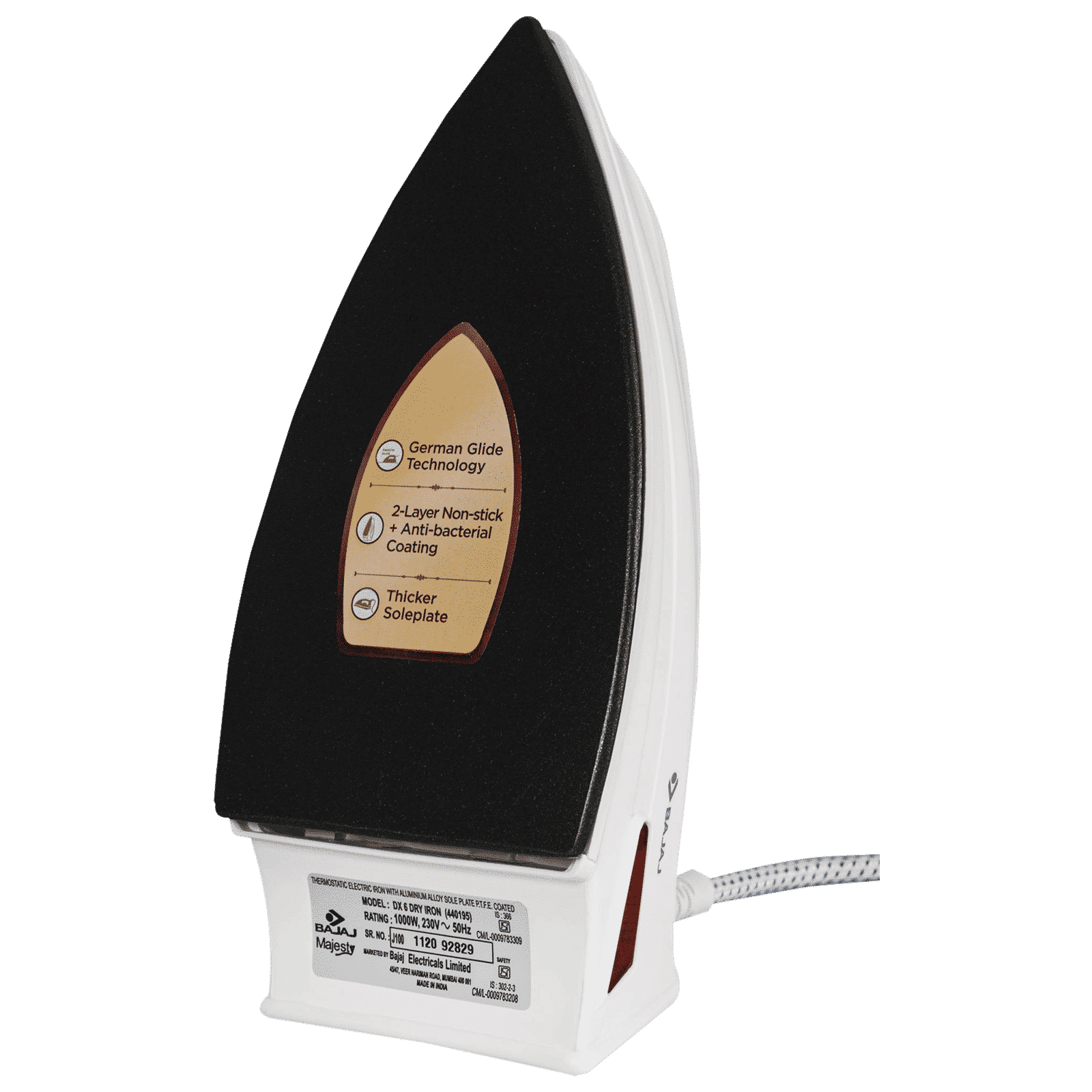 BAJAJ Majesty DX 6 1000 Watts Dry Iron (German Coating Technology, White)_2