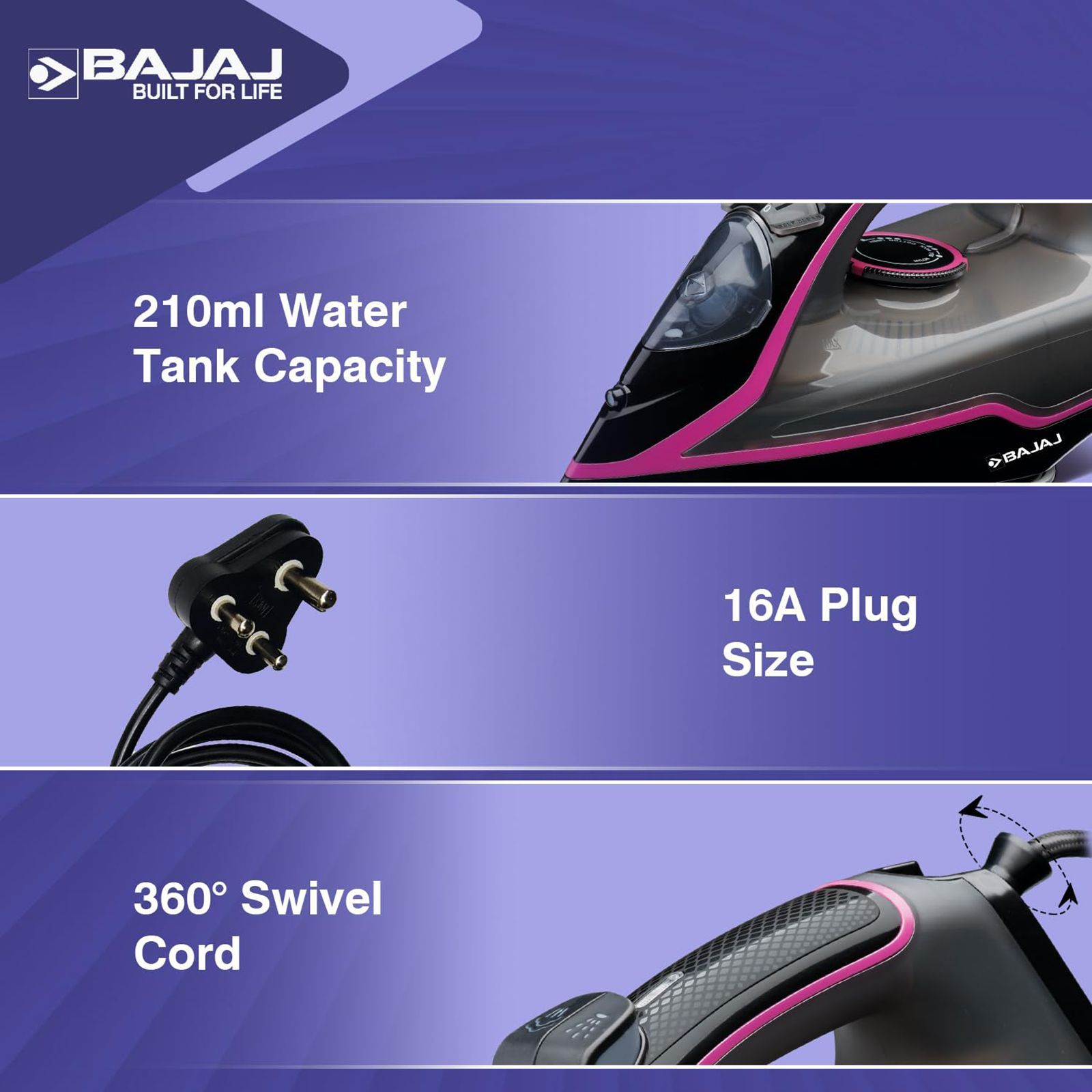 BAJAJ MX-35N 2000 Watts 210ml Steam Iron (Vertical & Horizontal Ironing, Black) BAJAJ MX-35N 2000 Watts 210ml Steam Iron (Vertical & Horizontal Ironing, Black)_8