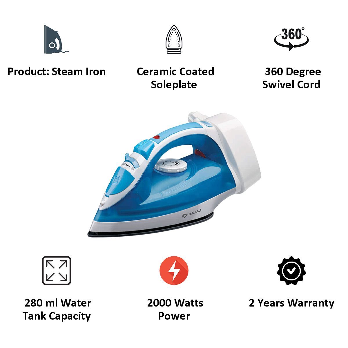 BAJAJ 2000 Watts Steam Iron (Majesty Retract, Blue) BAJAJ 2000 Watts Steam Iron (Majesty Retract, Blue)_6