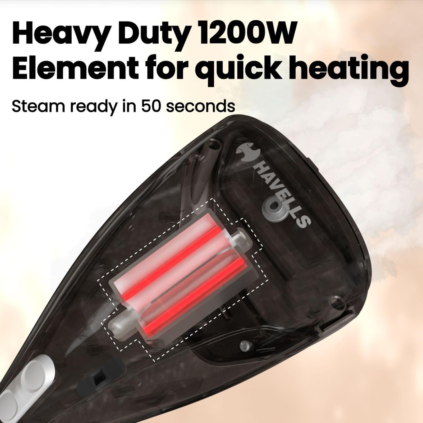 HAVELLS Elegance 1200 Watts Handheld Garment Steamer (150ml Water Tank, 2 Mode, Gold)_6