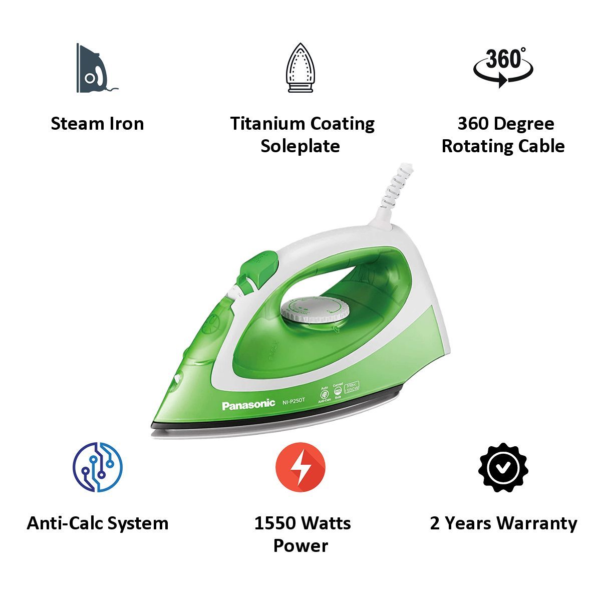 Panasonic NI-P250TGSM 1550 Watts 200ml Steam Iron (Anti-calc System, Green) Panasonic NI-P250TGSM 1550 Watts 200ml Steam Iron (Anti-calc System, Green)_5