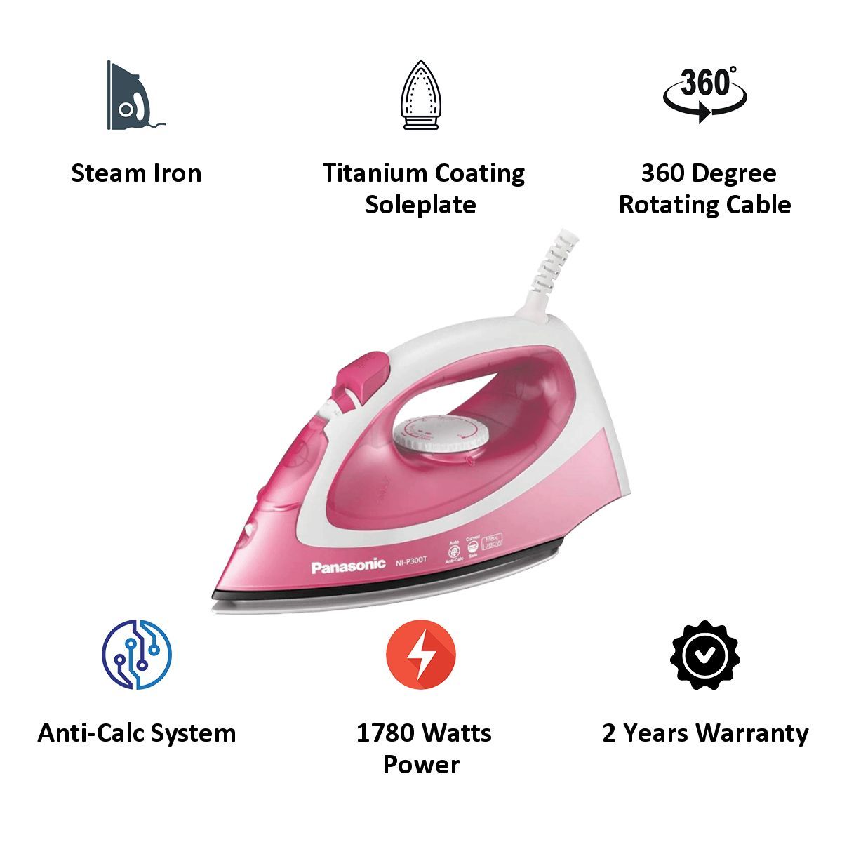Panasonic 1780 Watt Steam Iron (NI-P300TRSM, Pink)_5