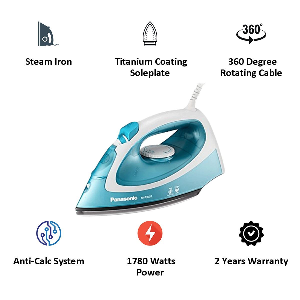 Panasonic 1780 Watt Steam Iron (NI-P300TASM, Blue)_5