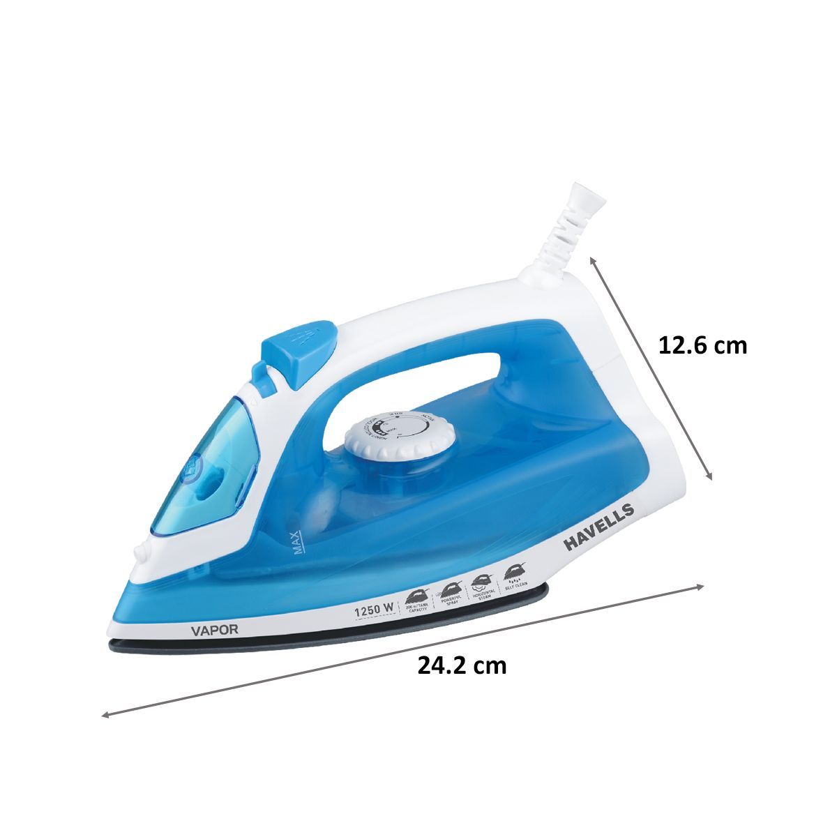 HAVELLS Vapor 1250 Watts 200ml Steam Iron (Vertical & Horizontal Ironing, Blue)_2