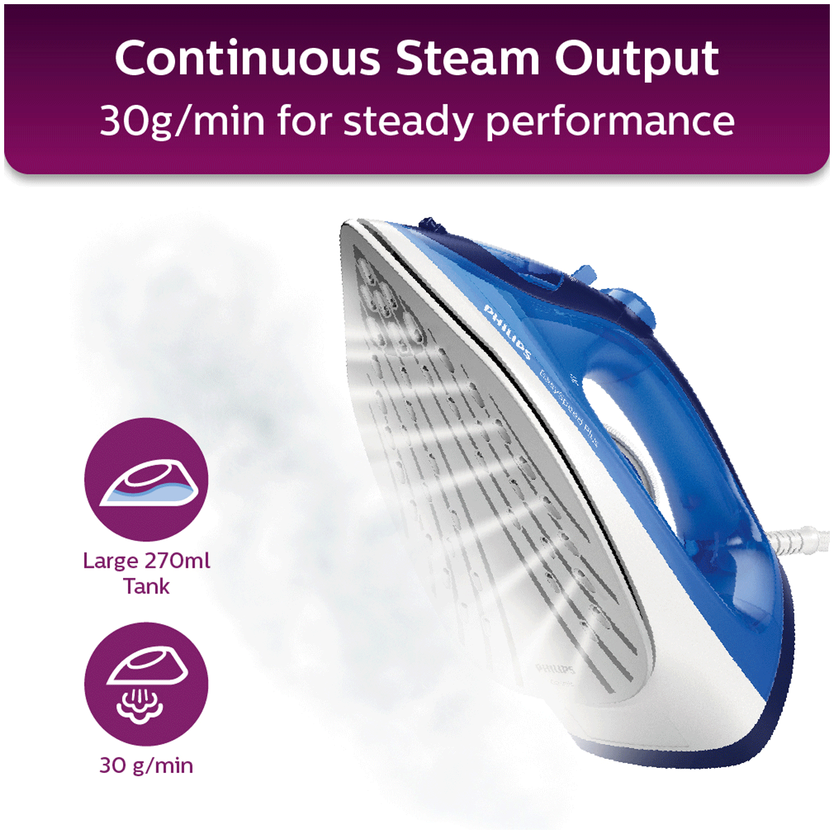 PHILIPS EasySpeed Plus 2200 Watts 270ml Steam Iron (Built-in Calc Clean Slider, Blue)_10