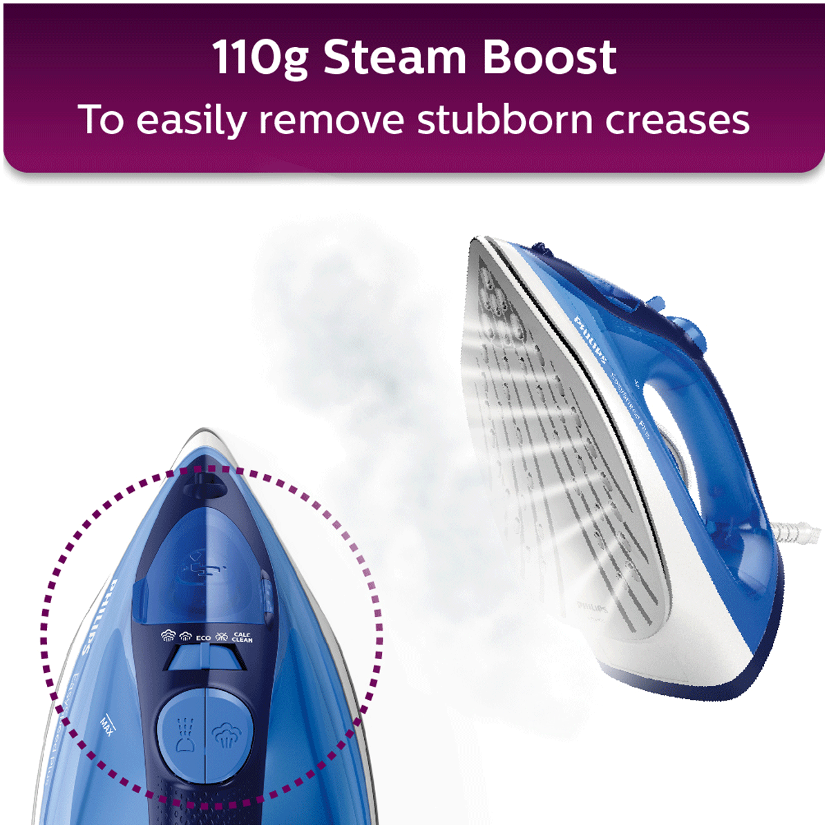PHILIPS EasySpeed Plus 2200 Watts 270ml Steam Iron (Built-in Calc Clean Slider, Blue)_7