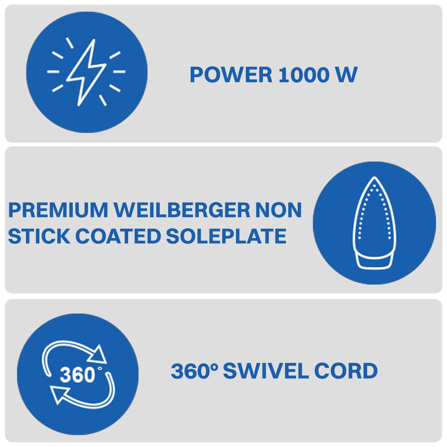 USHA Aurora 1000 Watts Dry Iron (5 Fabric Setting, Grey)_7