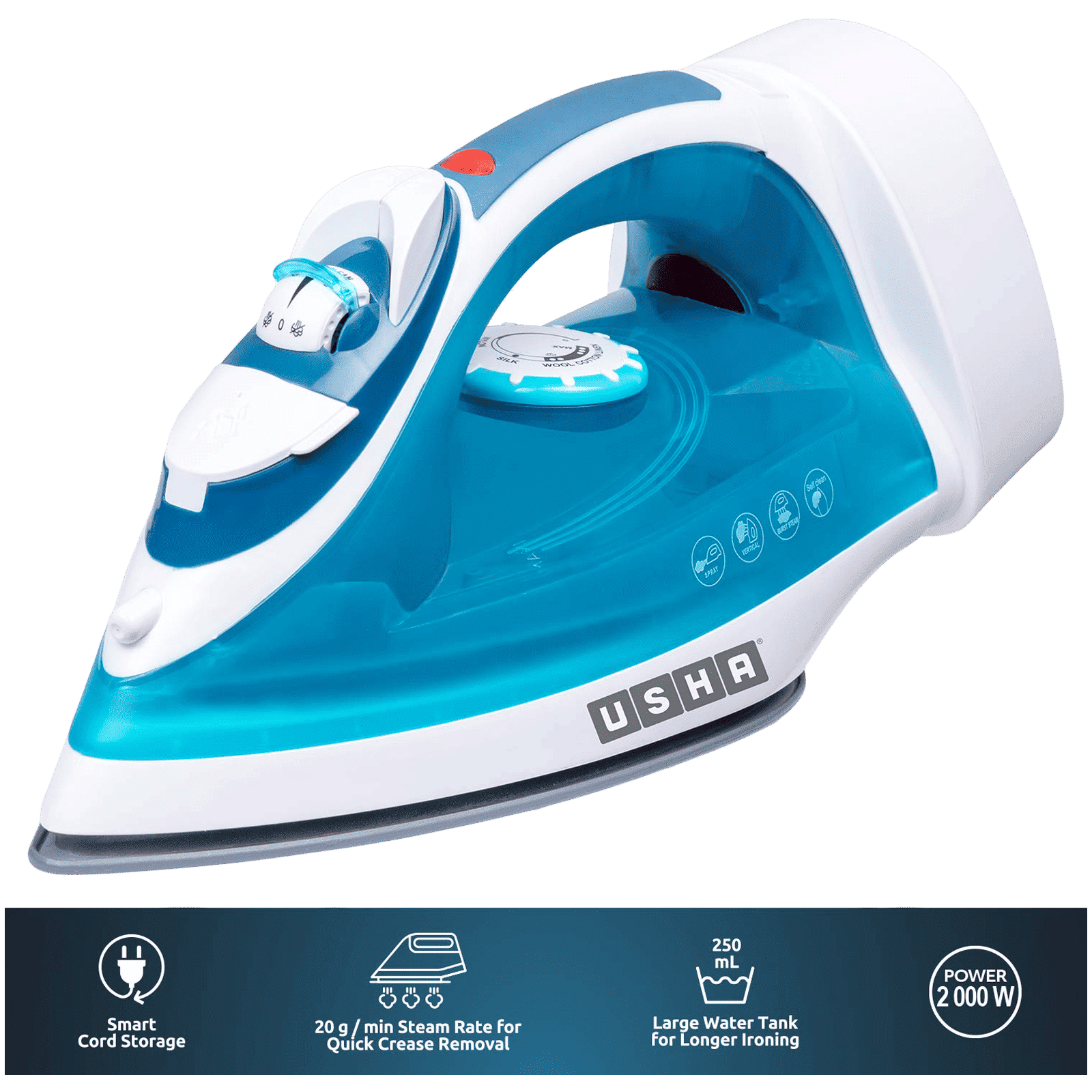 USHA Helix Pro 2000 Watts 250ml Steam Iron (Anti Drip Function, Blue)_7
