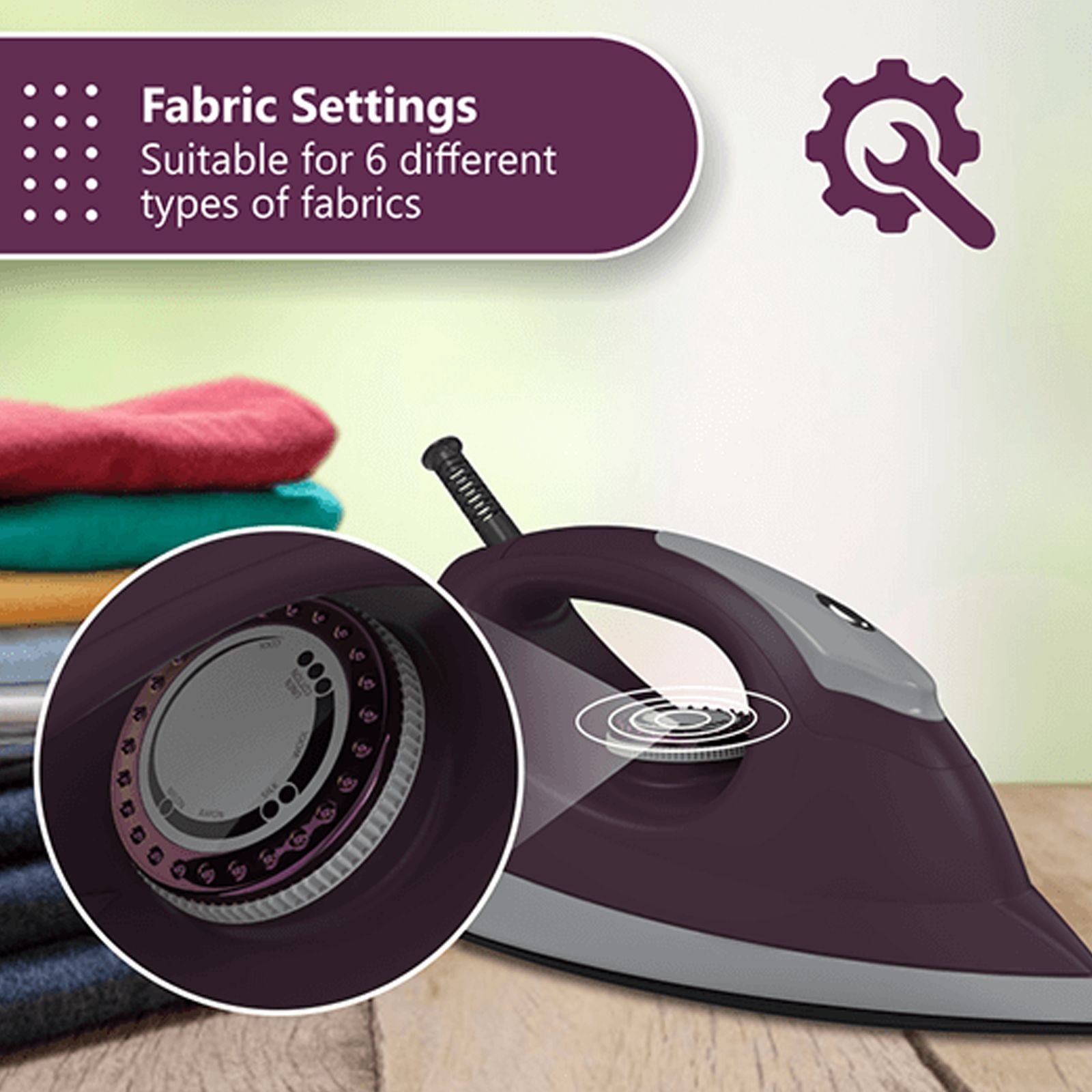 Crompton Pebble 1100 Watts Dry Iron (6 Fabric Settings, Purple) Crompton Pebble 1100 Watts Dry Iron (6 Fabric Settings, Purple)_3