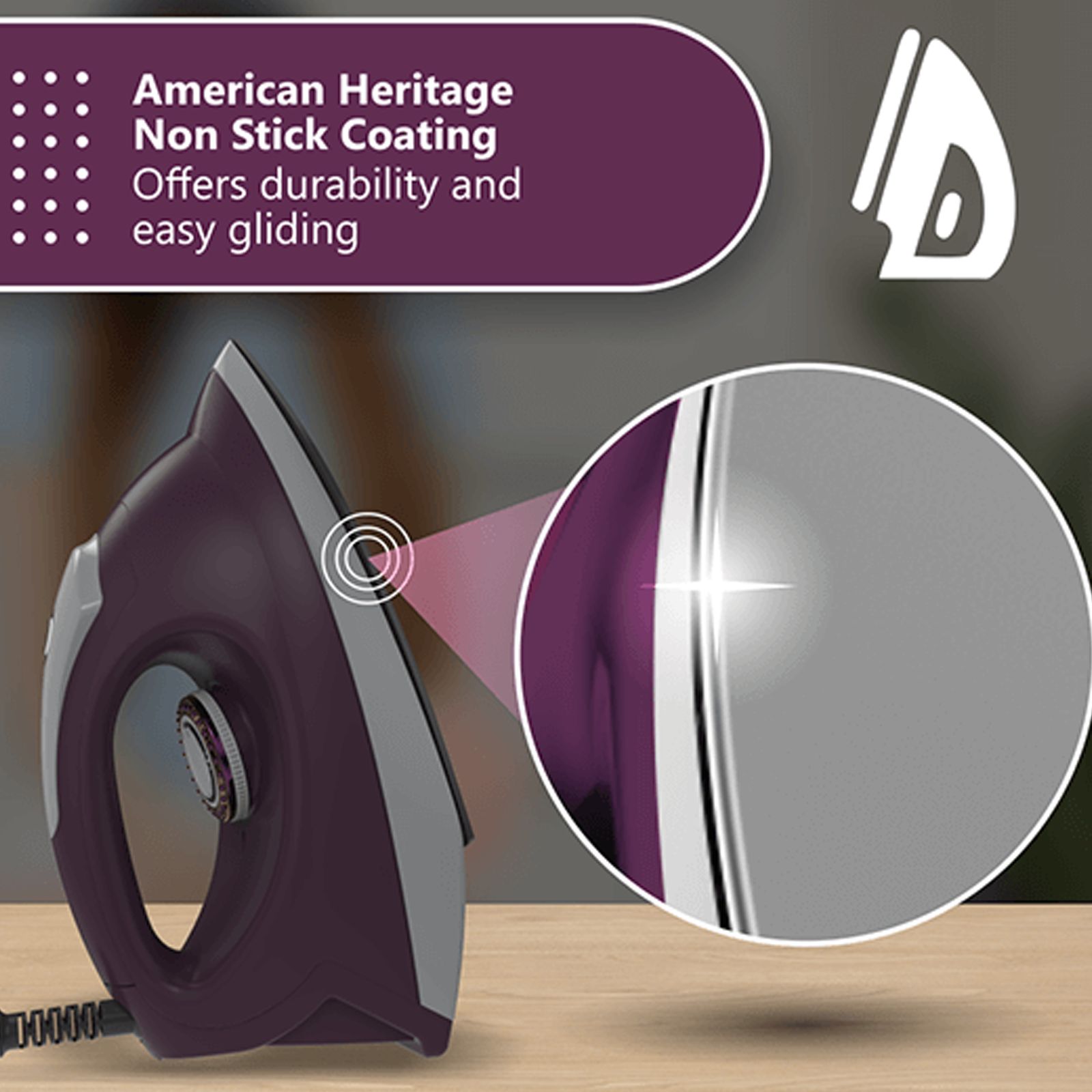 Crompton Pebble 1100 Watts Dry Iron (6 Fabric Settings, Purple) Crompton Pebble 1100 Watts Dry Iron (6 Fabric Settings, Purple)_7