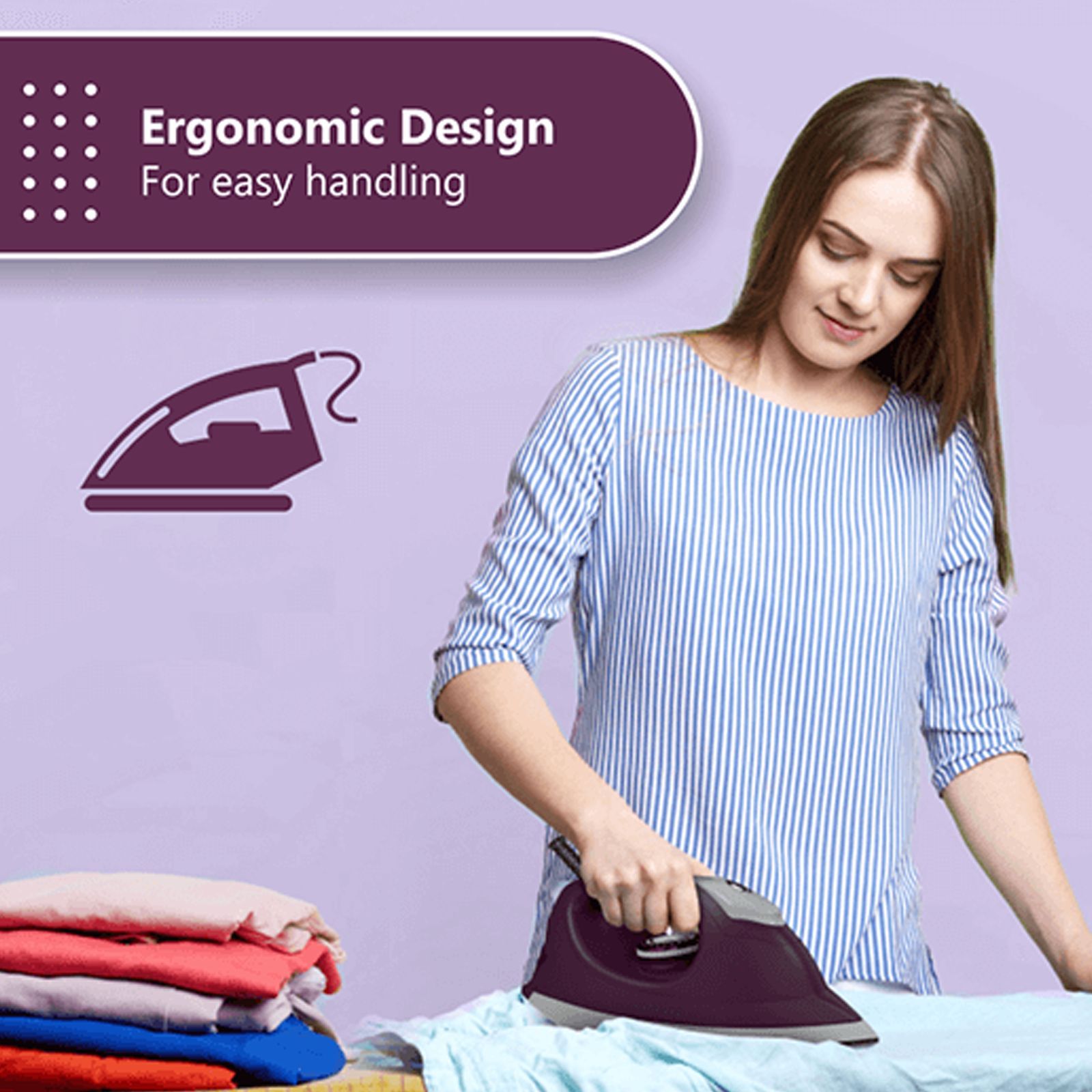 Crompton Pebble 1100 Watts Dry Iron (6 Fabric Settings, Purple) Crompton Pebble 1100 Watts Dry Iron (6 Fabric Settings, Purple)_8