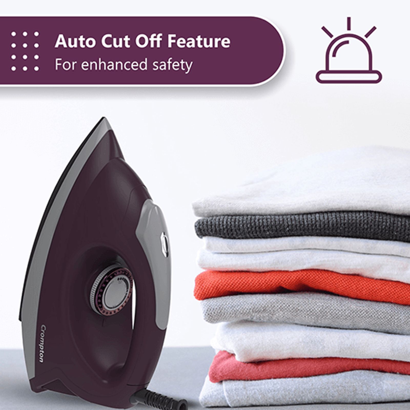 Crompton Pebble 1100 Watts Dry Iron (6 Fabric Settings, Purple) Crompton Pebble 1100 Watts Dry Iron (6 Fabric Settings, Purple)_9