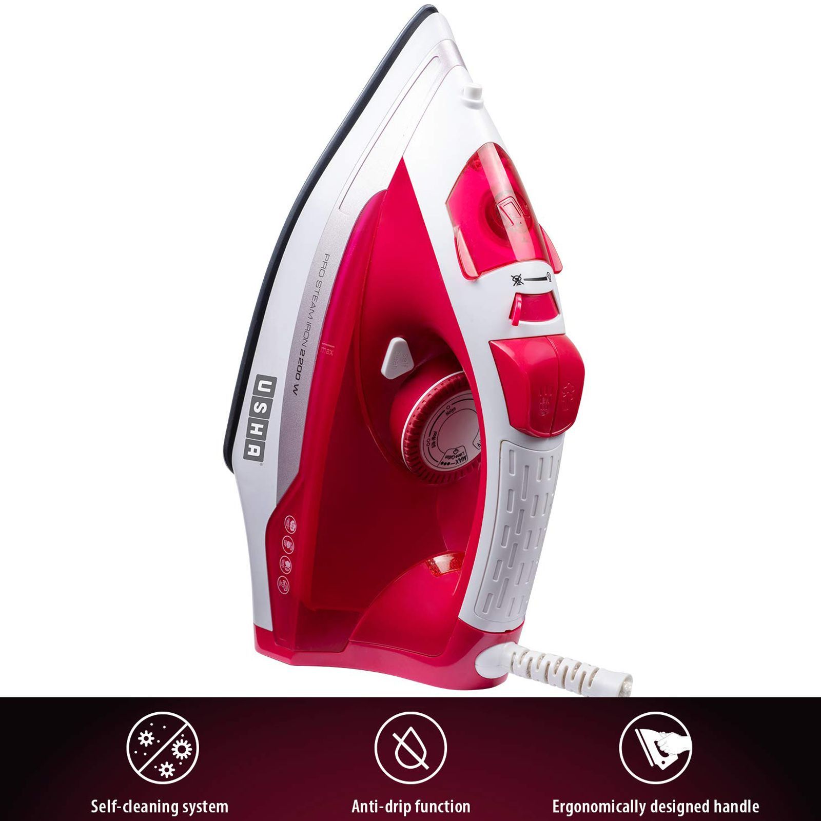 USHA Grand Jet 2200 Watts 400ml Steam Iron (Detachable Water Tank, GJ2200CS, Pink)_3