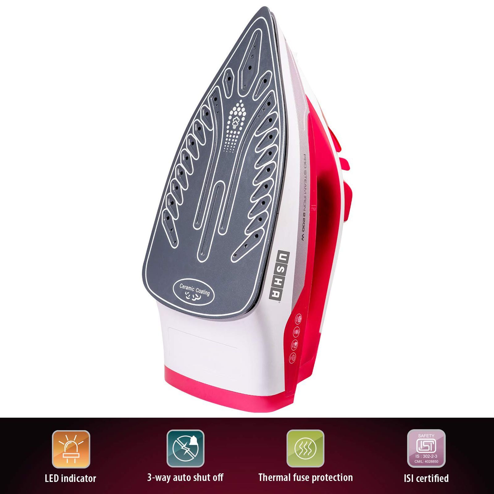 USHA Grand Jet 2200 Watts 400ml Steam Iron (Detachable Water Tank, GJ2200CS, Pink)_7