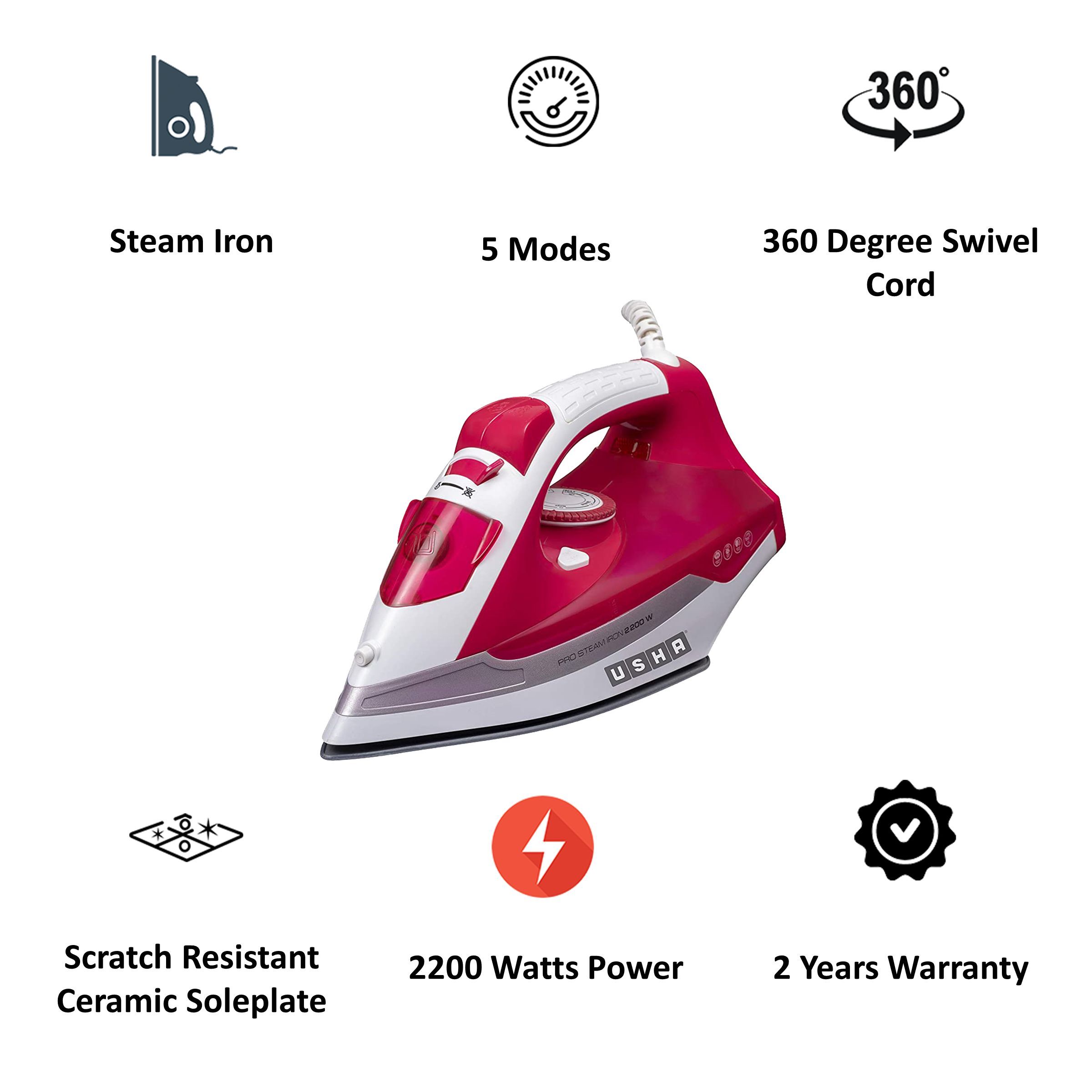 USHA Grand Jet 2200 Watts 400ml Steam Iron (Detachable Water Tank, GJ2200CS, Pink)_6