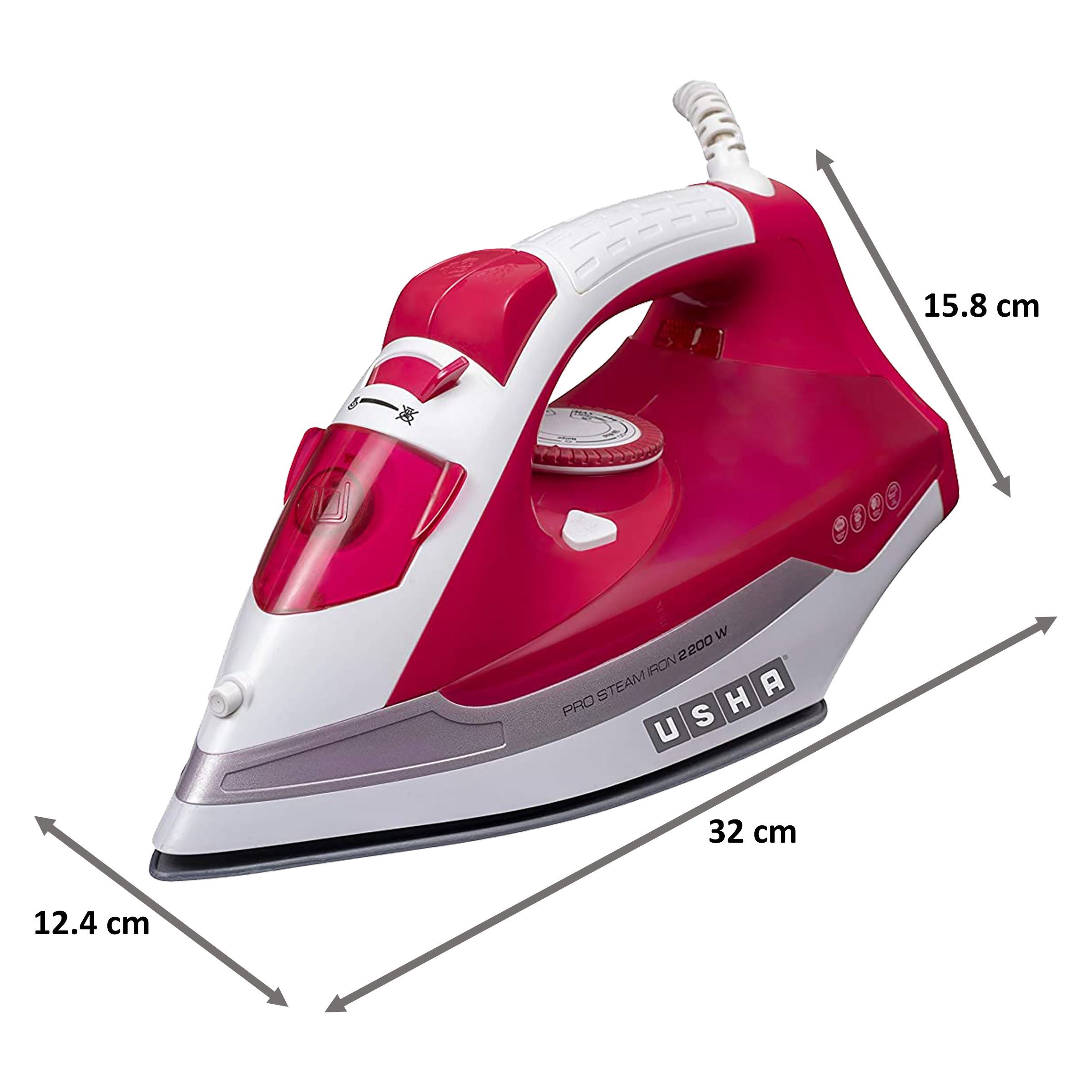 USHA Grand Jet 2200 Watts 400ml Steam Iron (Detachable Water Tank, GJ2200CS, Pink)_2