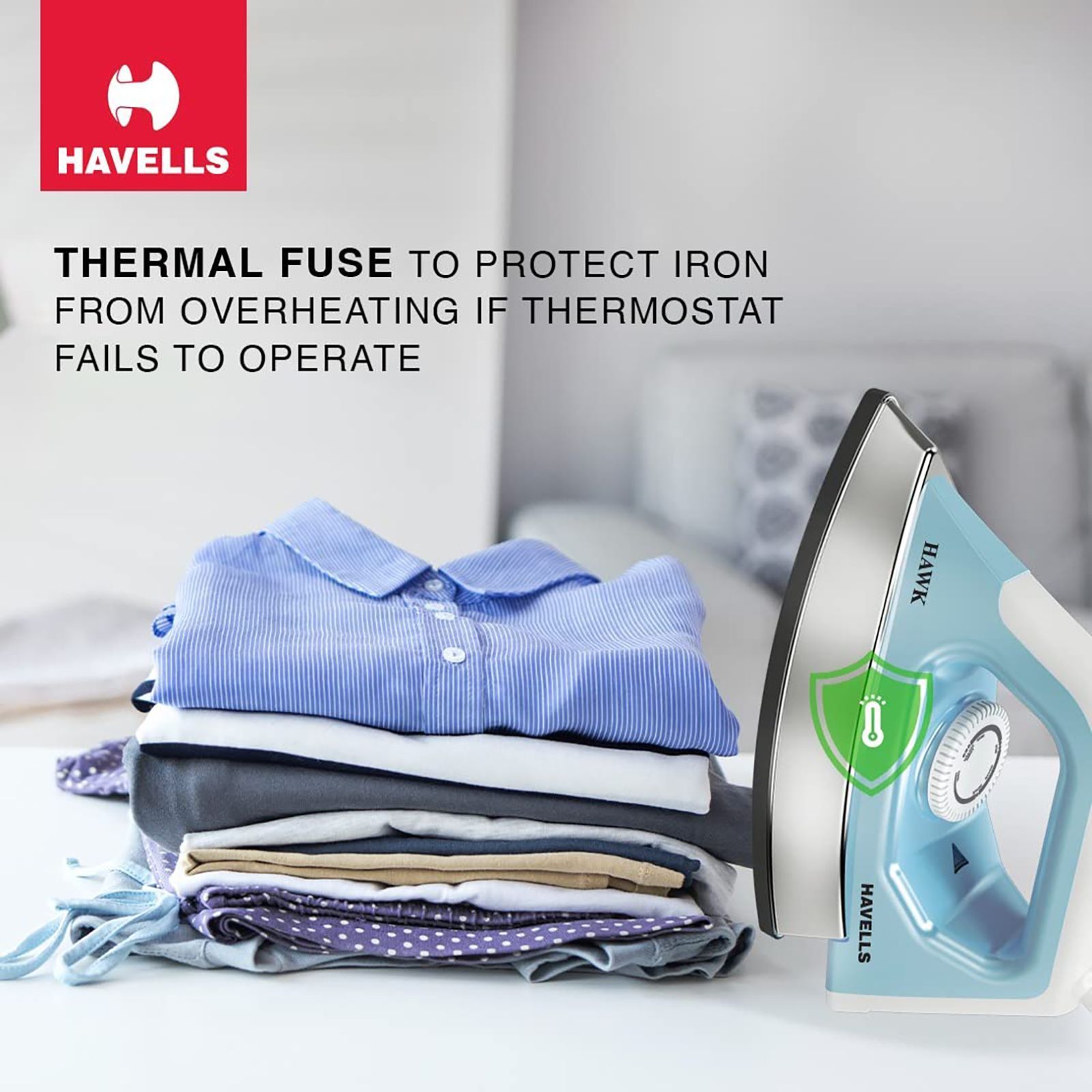 HAVELLS Hawk 1100 Watts Dry Iron (Thermal Fuse, Blue & White)_9