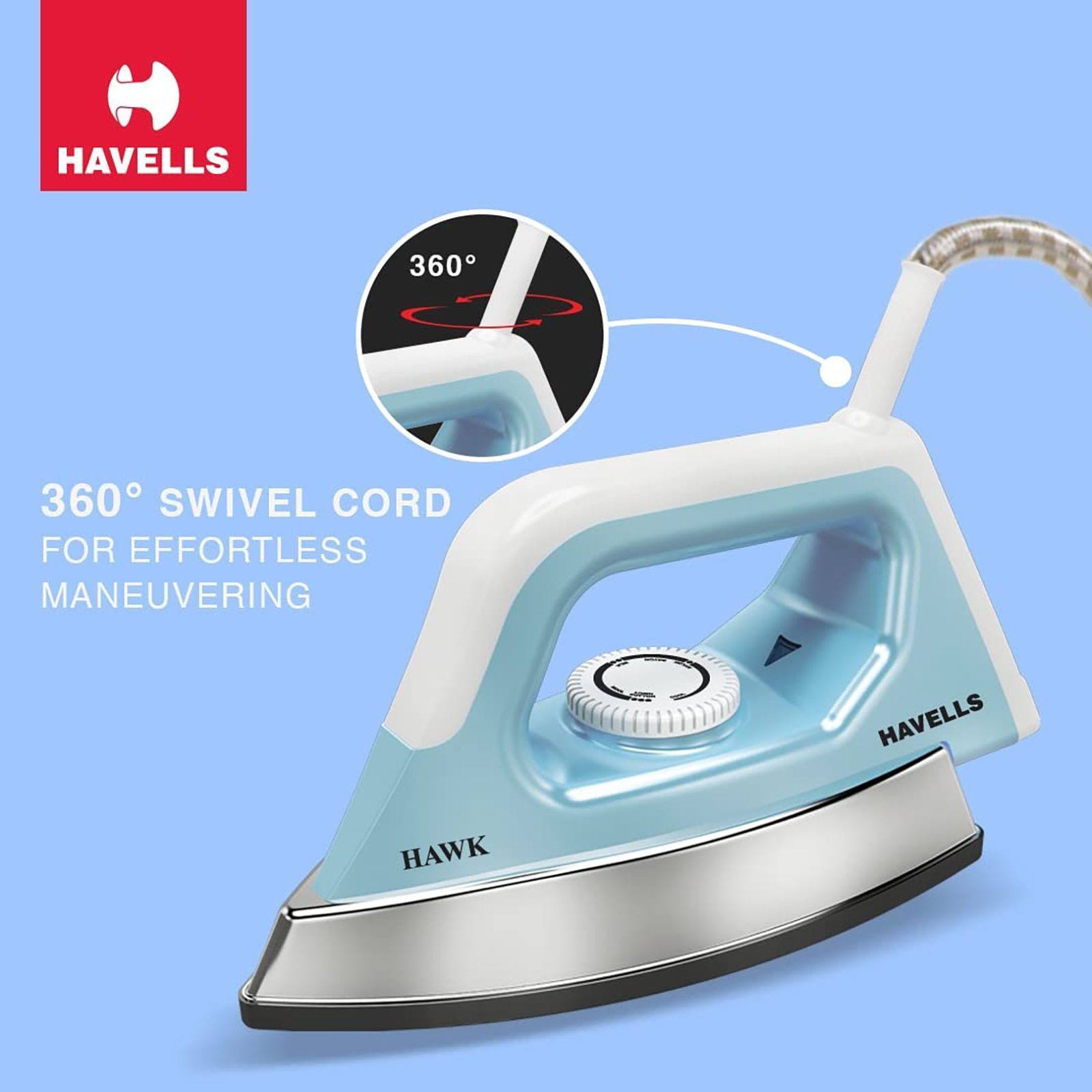 HAVELLS Hawk 1100 Watts Dry Iron (Thermal Fuse, Blue & White)_11