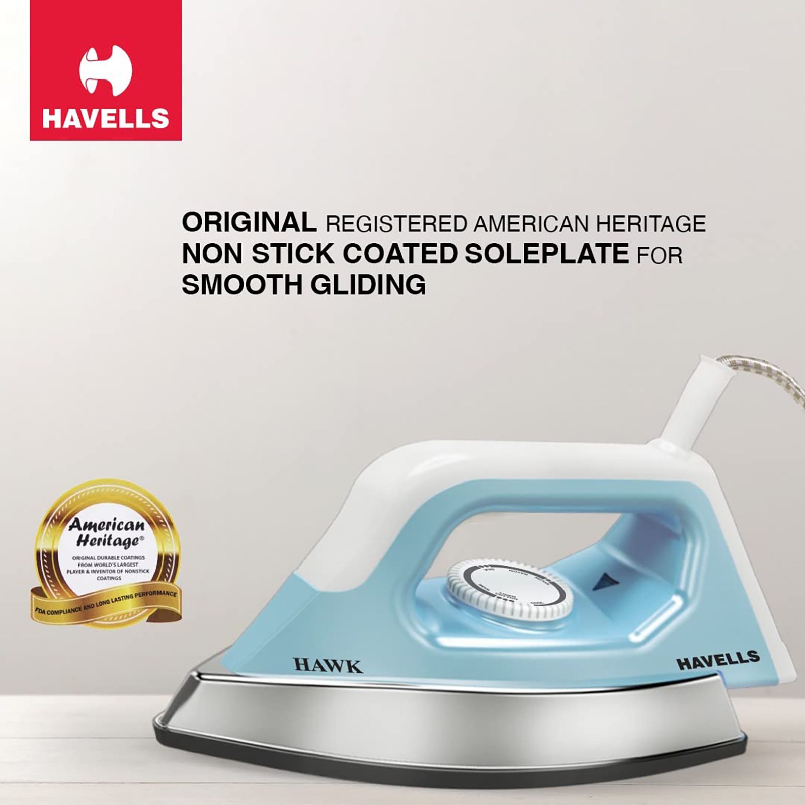 HAVELLS Hawk 1100 Watts Dry Iron (Thermal Fuse, Blue & White)_12