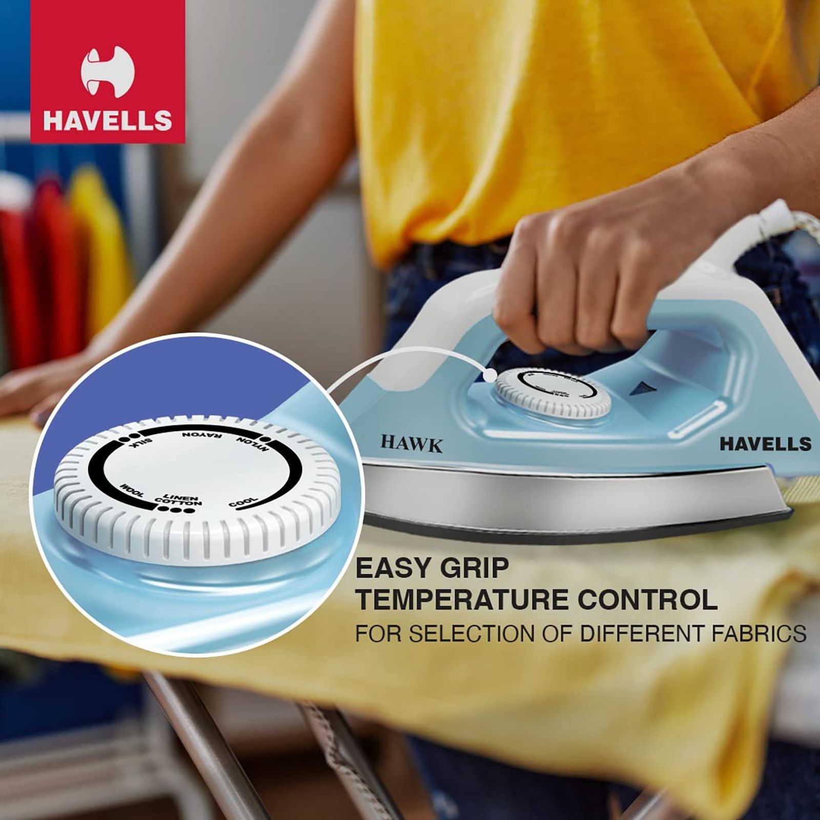 HAVELLS Hawk 1100 Watts Dry Iron (Thermal Fuse, Blue & White)_7