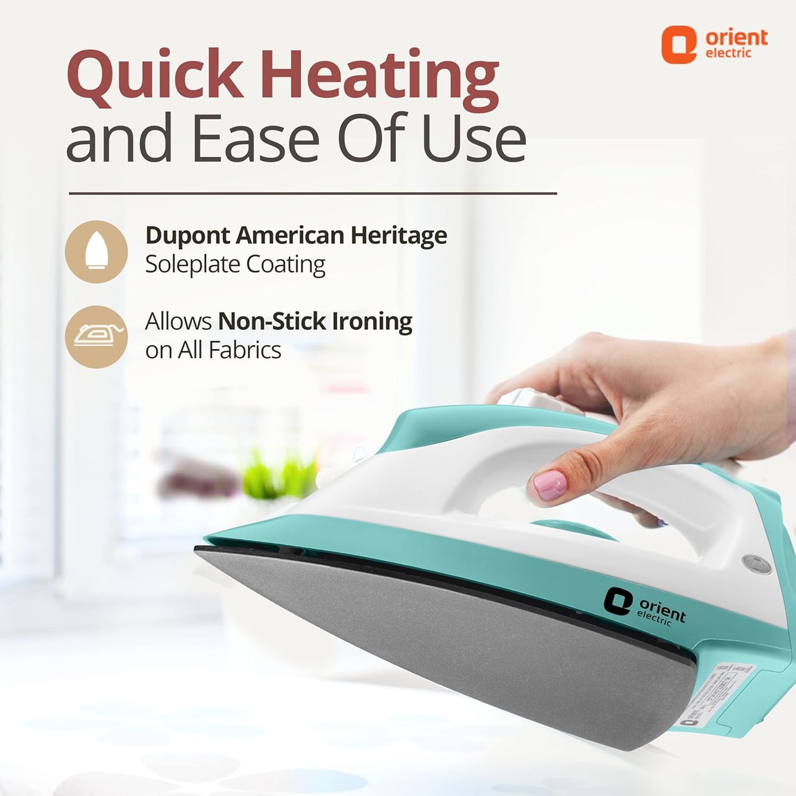 Orient Fabrijoy 1000 Watts Dry Iron (G Shaped Heating Element, DIFJ10BP, Turquoise Blue) Orient Fabrijoy 1000 Watts Dry Iron (G Shaped Heating Element, DIFJ10BP, Turquoise Blue)_7