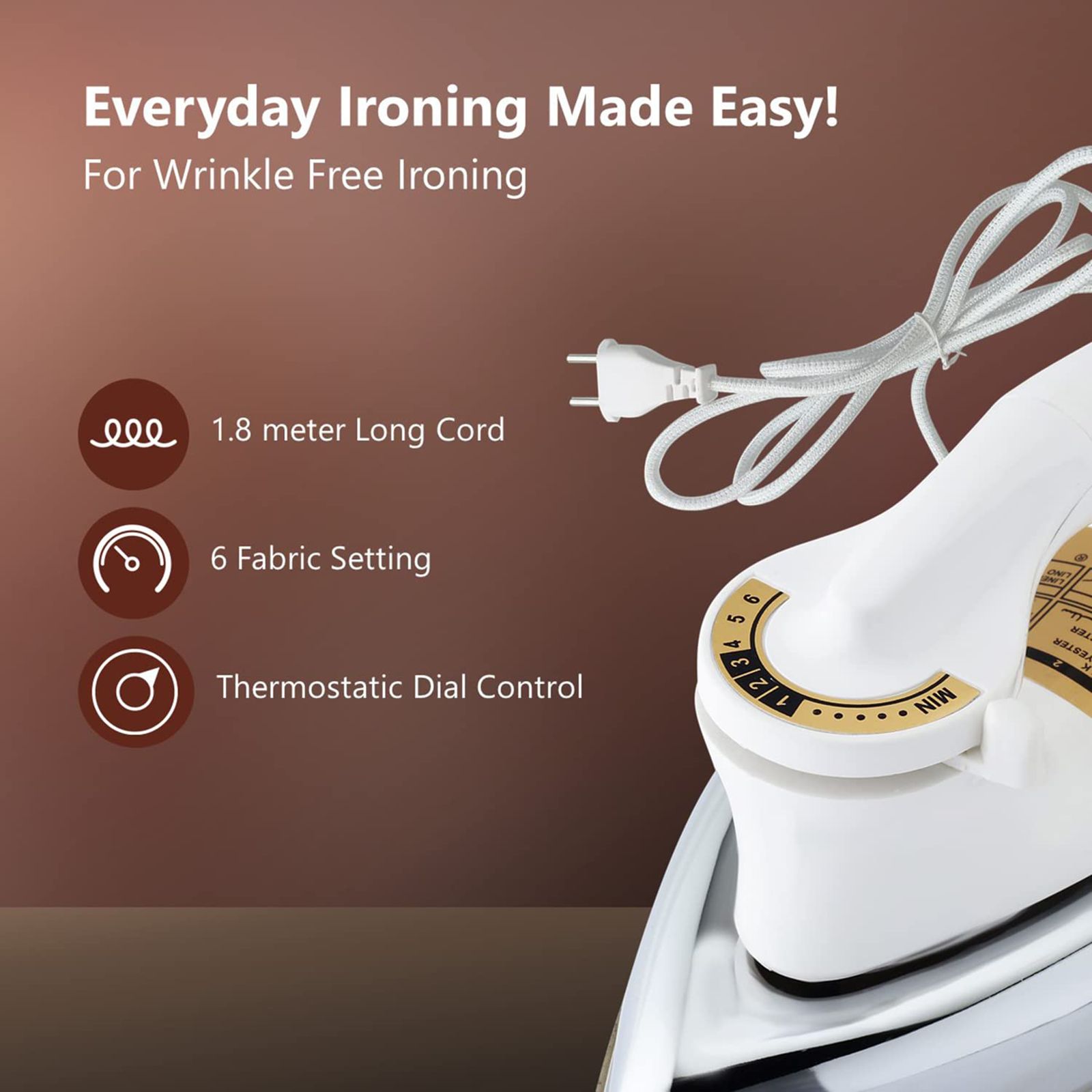 Rico AI13 1000 Watts Dry Iron (Heavy Weight 2kg, White/Silver) Rico AI13 1000 Watts Dry Iron (Heavy Weight 2kg, White/Silver)_4