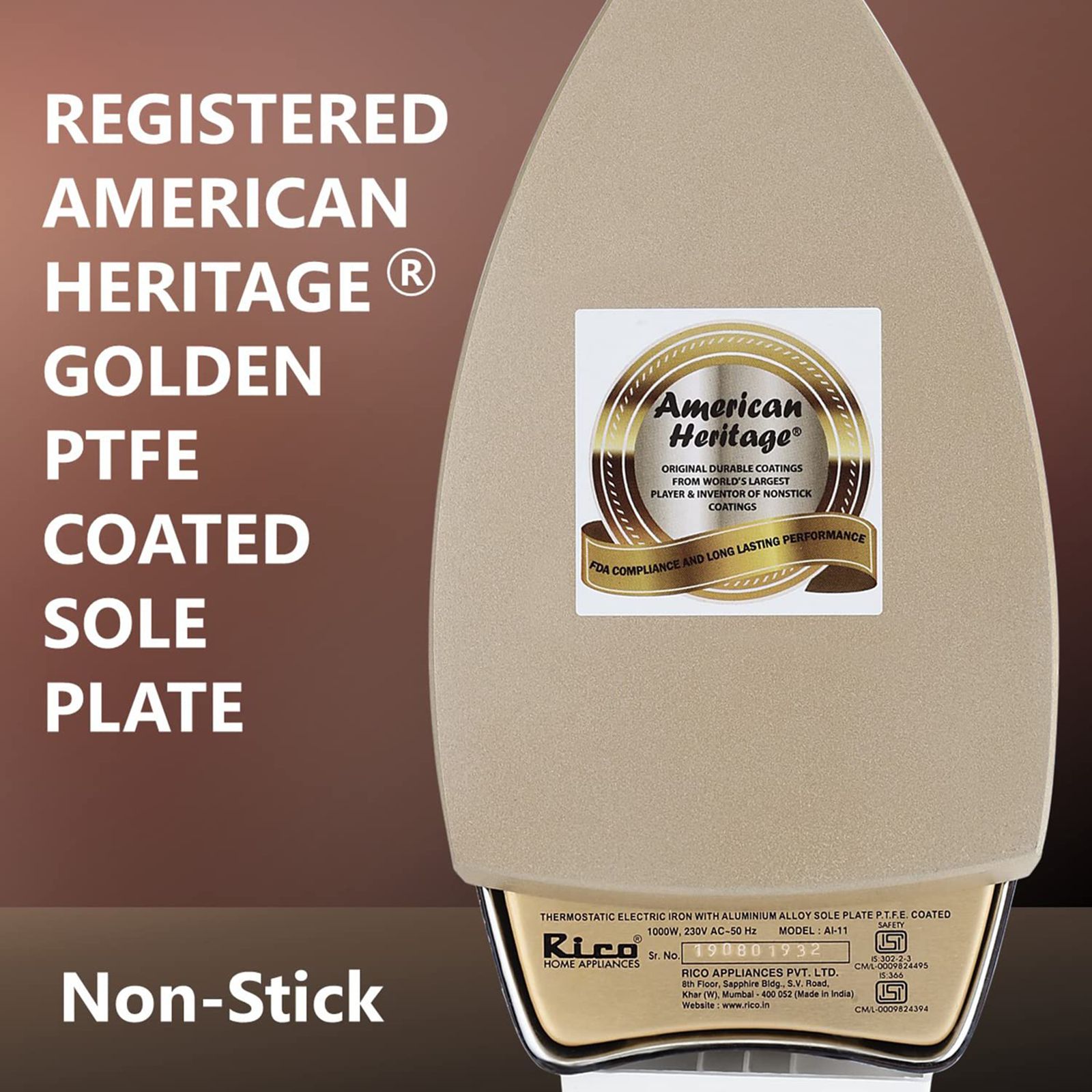 Rico AI13 1000 Watts Dry Iron (Heavy Weight 2kg, White/Silver) Rico AI13 1000 Watts Dry Iron (Heavy Weight 2kg, White/Silver)_5