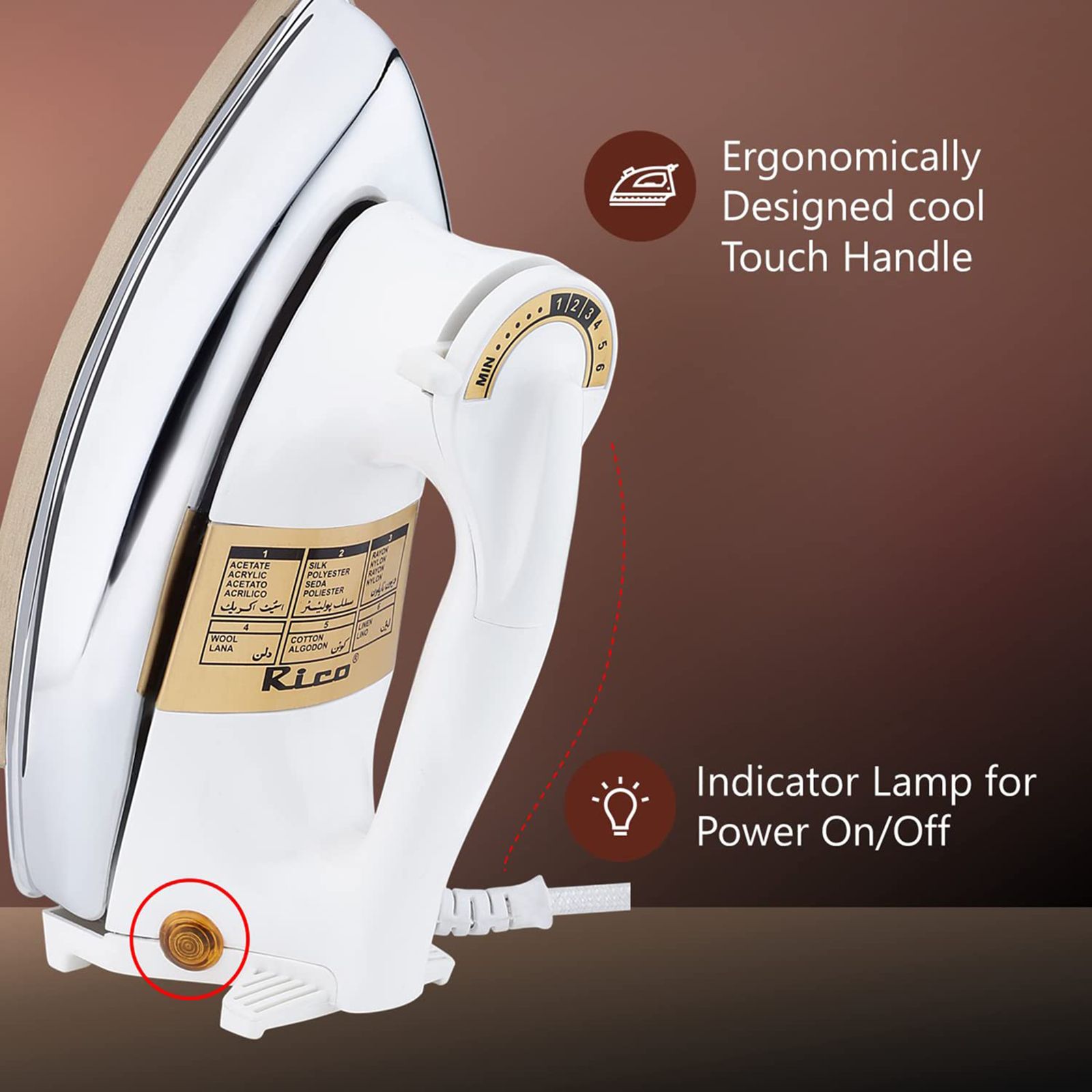 Rico AI13 1000 Watts Dry Iron (Heavy Weight 2kg, White/Silver) Rico AI13 1000 Watts Dry Iron (Heavy Weight 2kg, White/Silver)_6