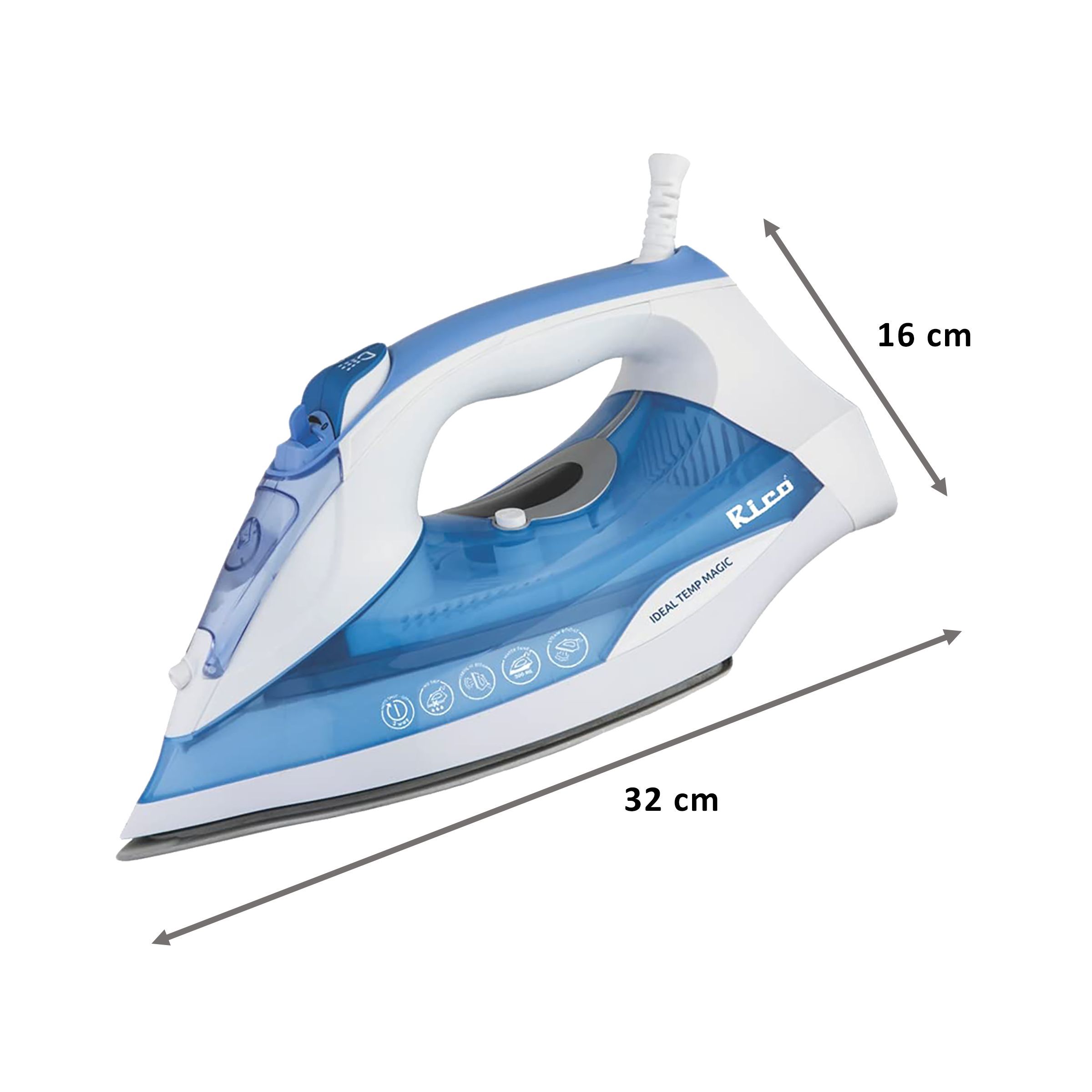 Rico Ideal Temperature Magic 2200 Watts 300ml Steam Iron (SI2111, White/Blue)_2
